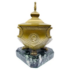 Stately Antique Brass Bronze Inkwell, Around 1880