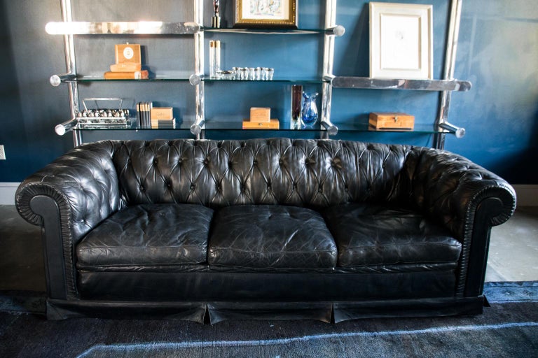 Stately Black Leather Chesterfield Sofa, English at 1stDibs | black  chesterfield sofa