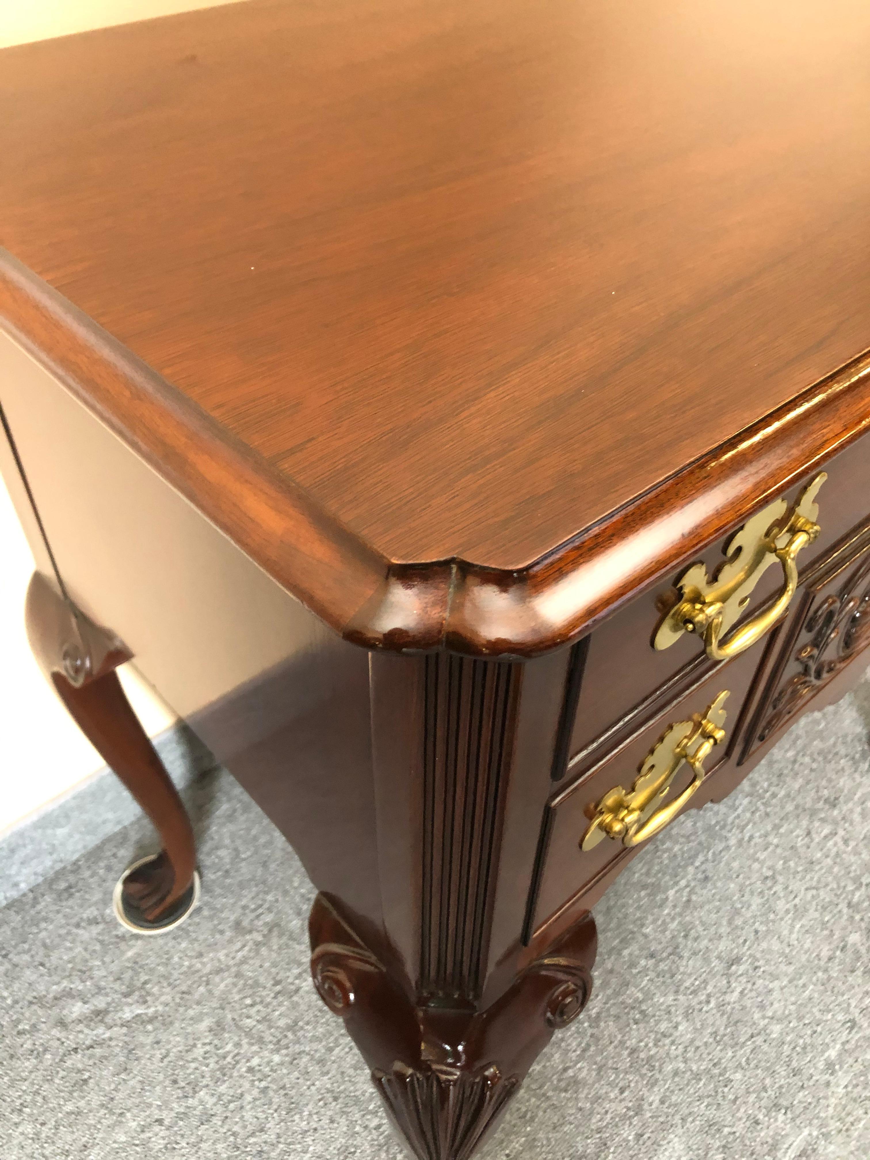 Brass Stately Chippendale Style Mahogany Lowboy Chest of Drawers For Sale