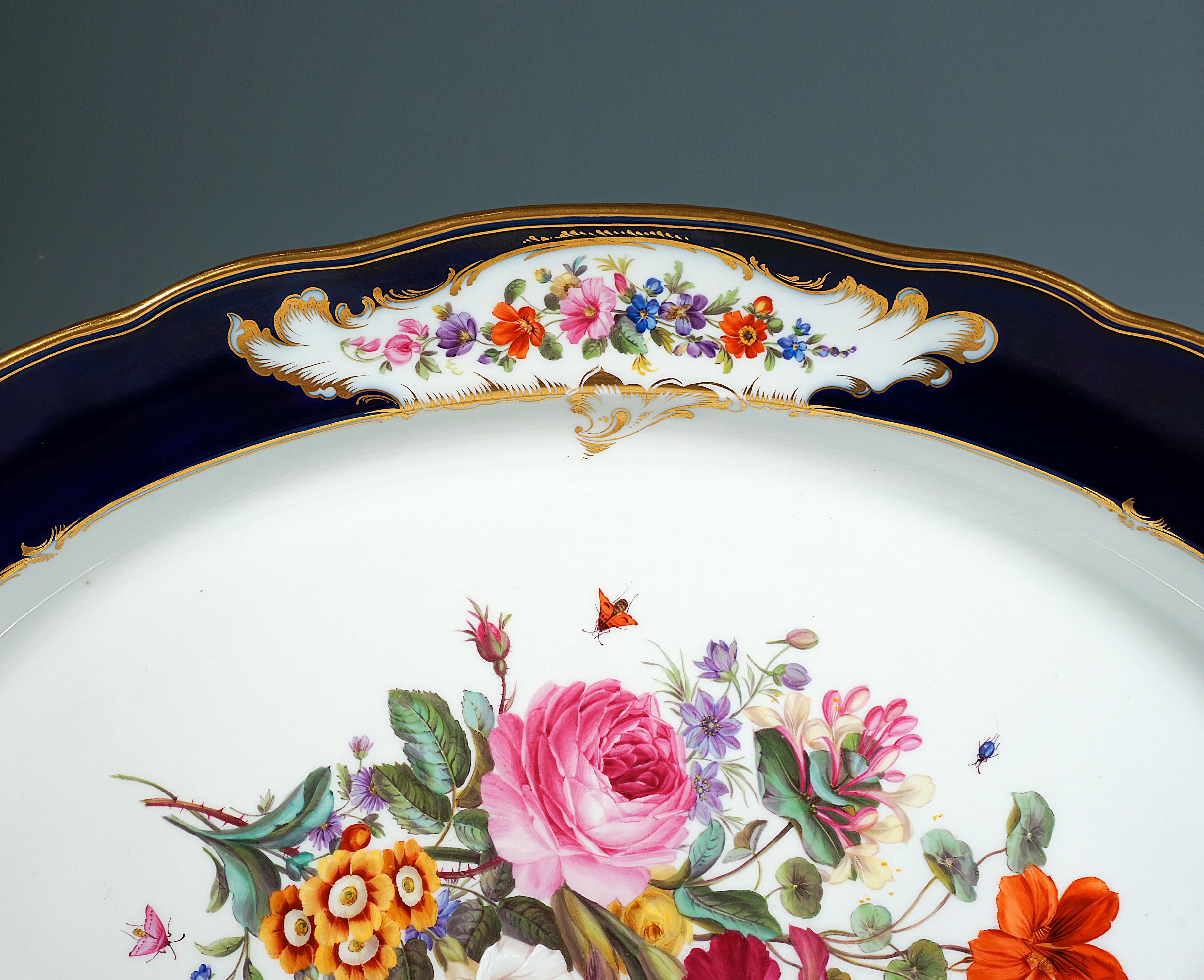 German Stately Exceptionally Large Meissen Ceremonial Plate with Bouquet Painting, 1870