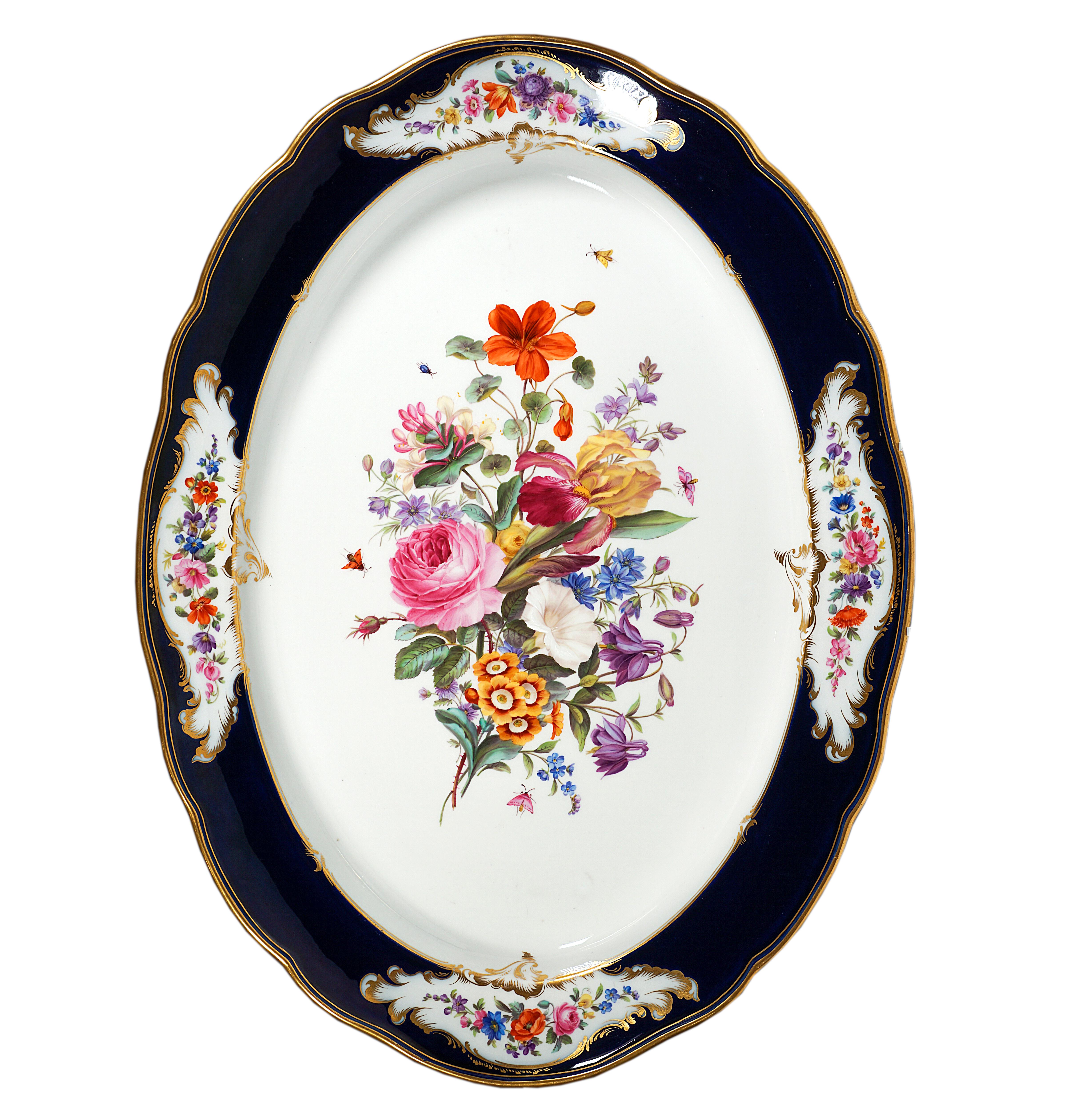 Stately Exceptionally Large Meissen Ceremonial Plate with Bouquet Painting, 1870