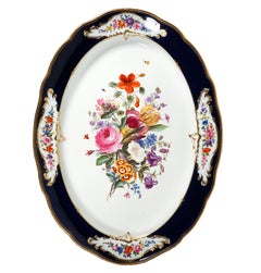 Antique Stately Exceptionally Large Meissen Ceremonial Plate with Bouquet Painting, 1870