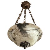 Stately French Alabaster Pendant Light / Chandelier with Bronze Chain and  Canopy For Sale at 1stDibs