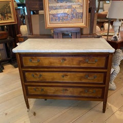 Stately French Louis XVI Carrara Marble Top Mahogany Chest of Drawers