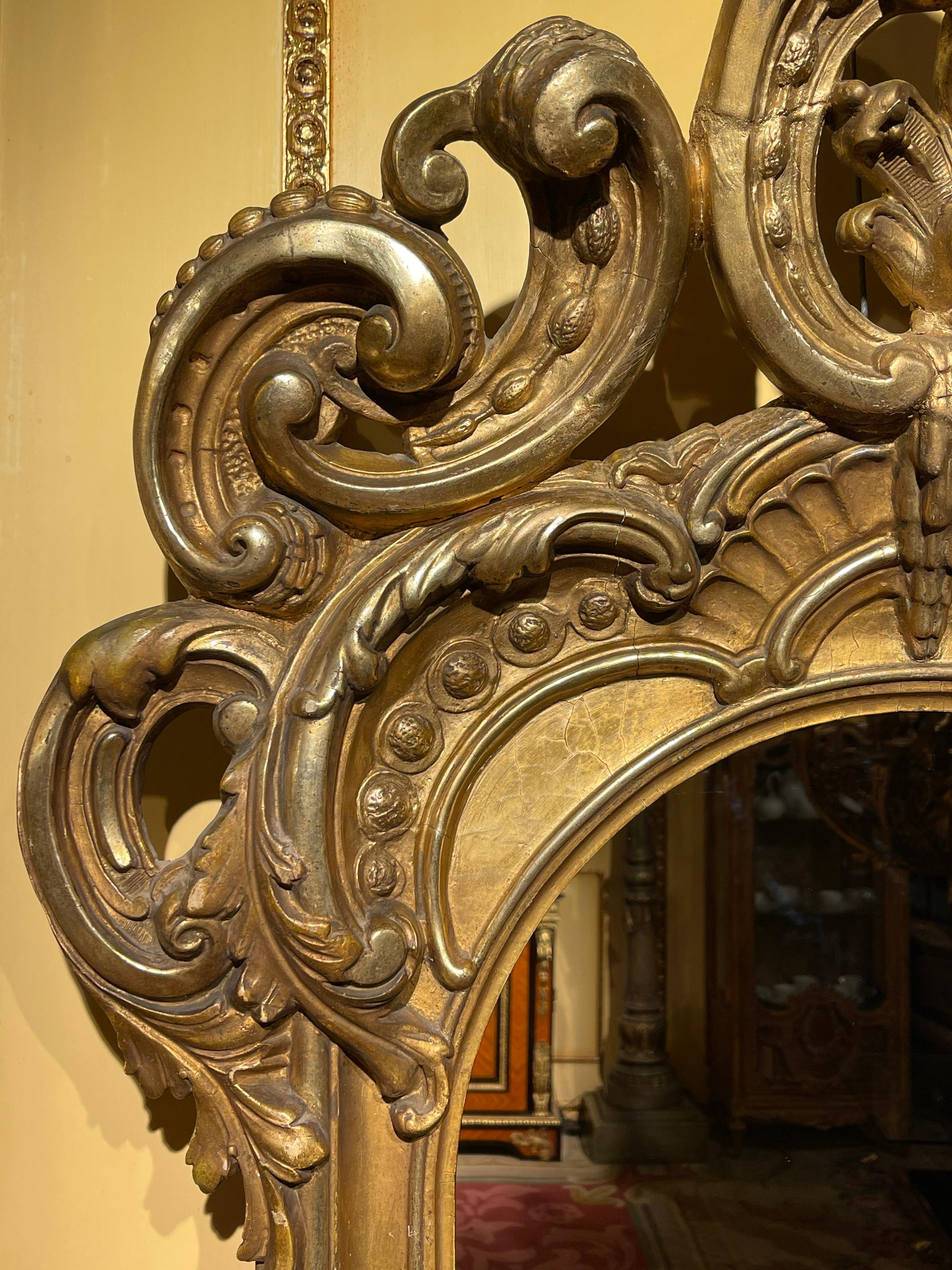 French Stately Gilded Parlor Wall Mirror, Napoleon III For Sale