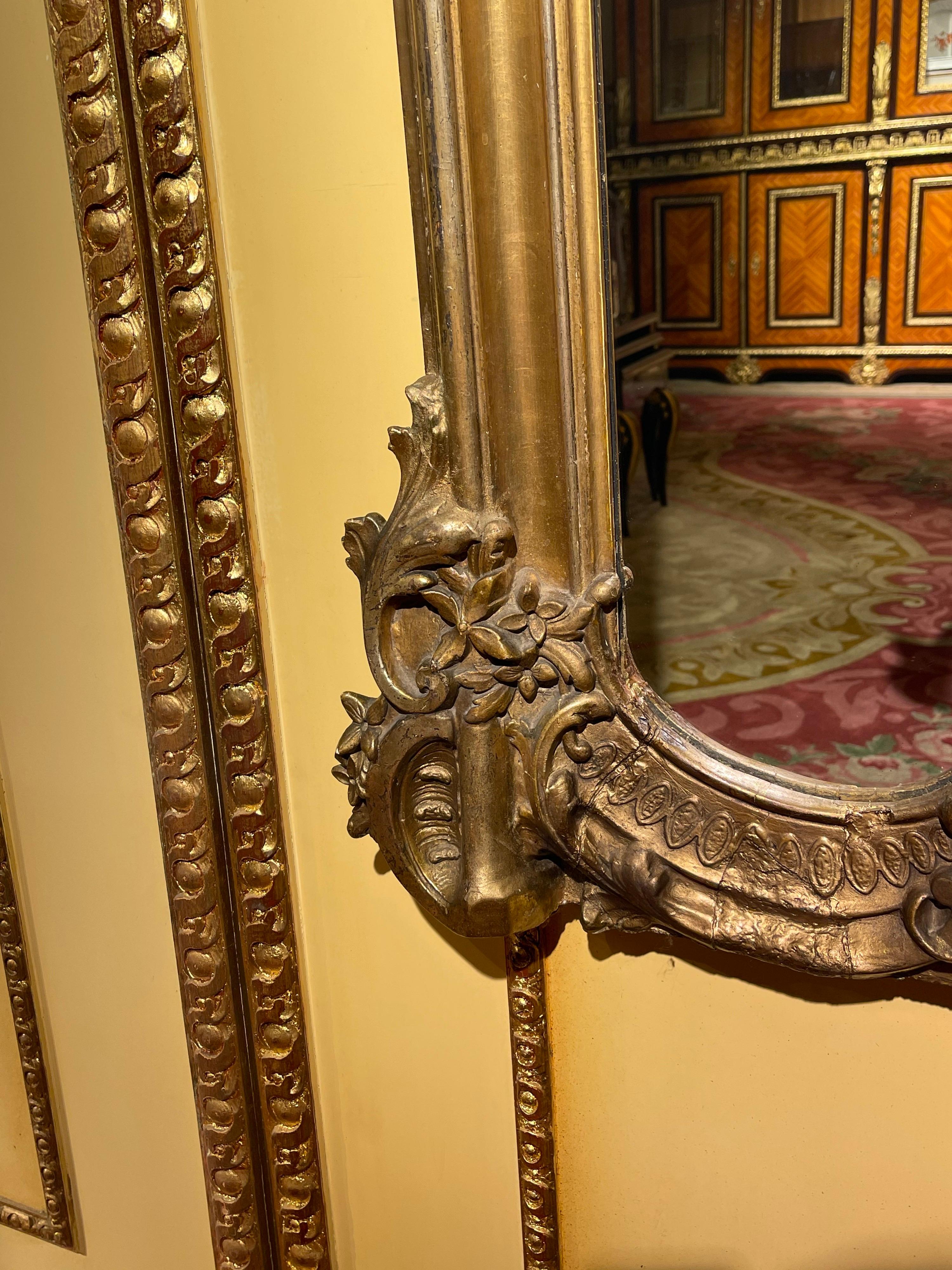 19th Century Stately Gilded Parlor Wall Mirror, Napoleon III For Sale