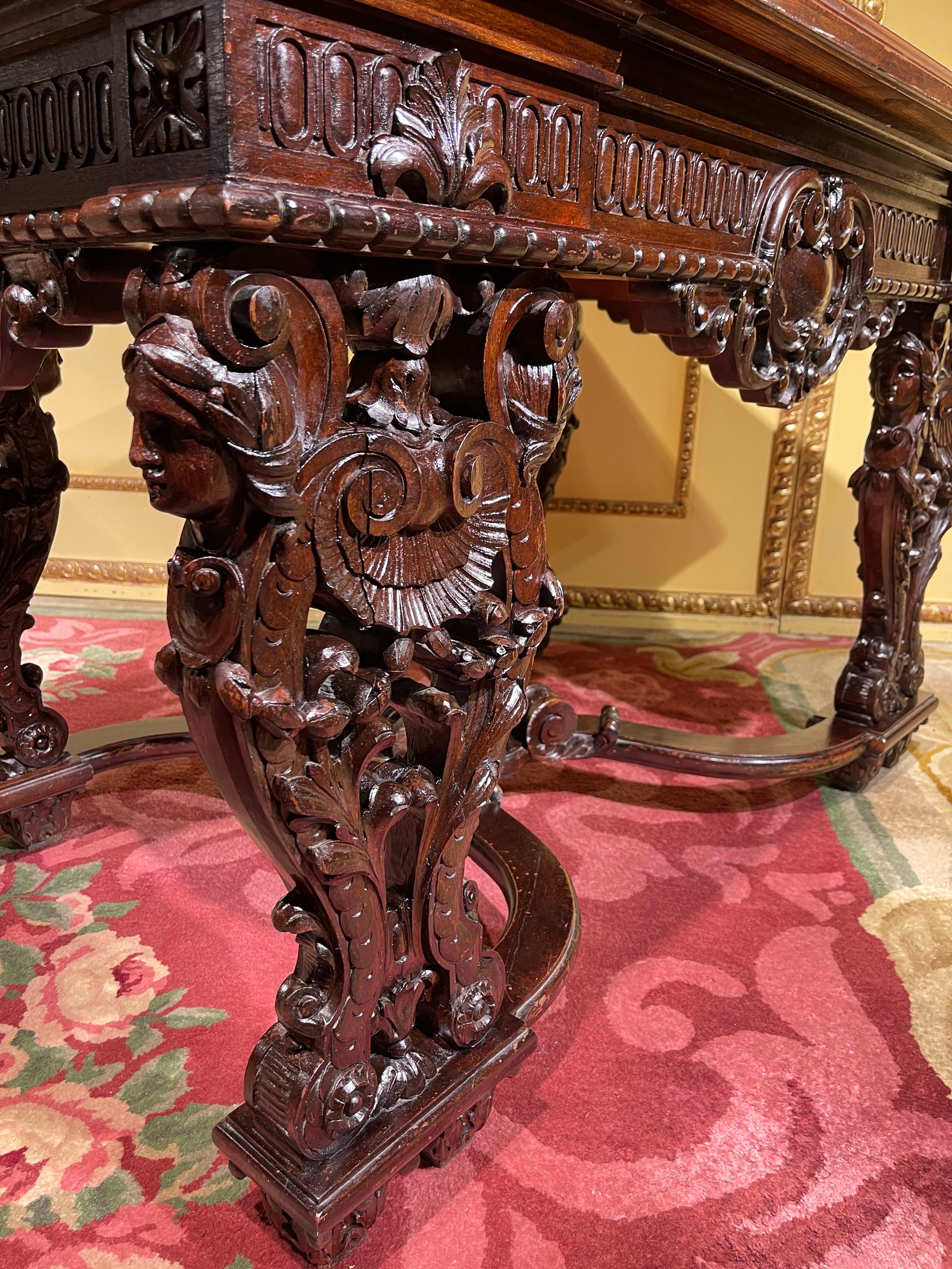 Stately Historicism Salon Table, Solid Oak, around 1880 For Sale 3