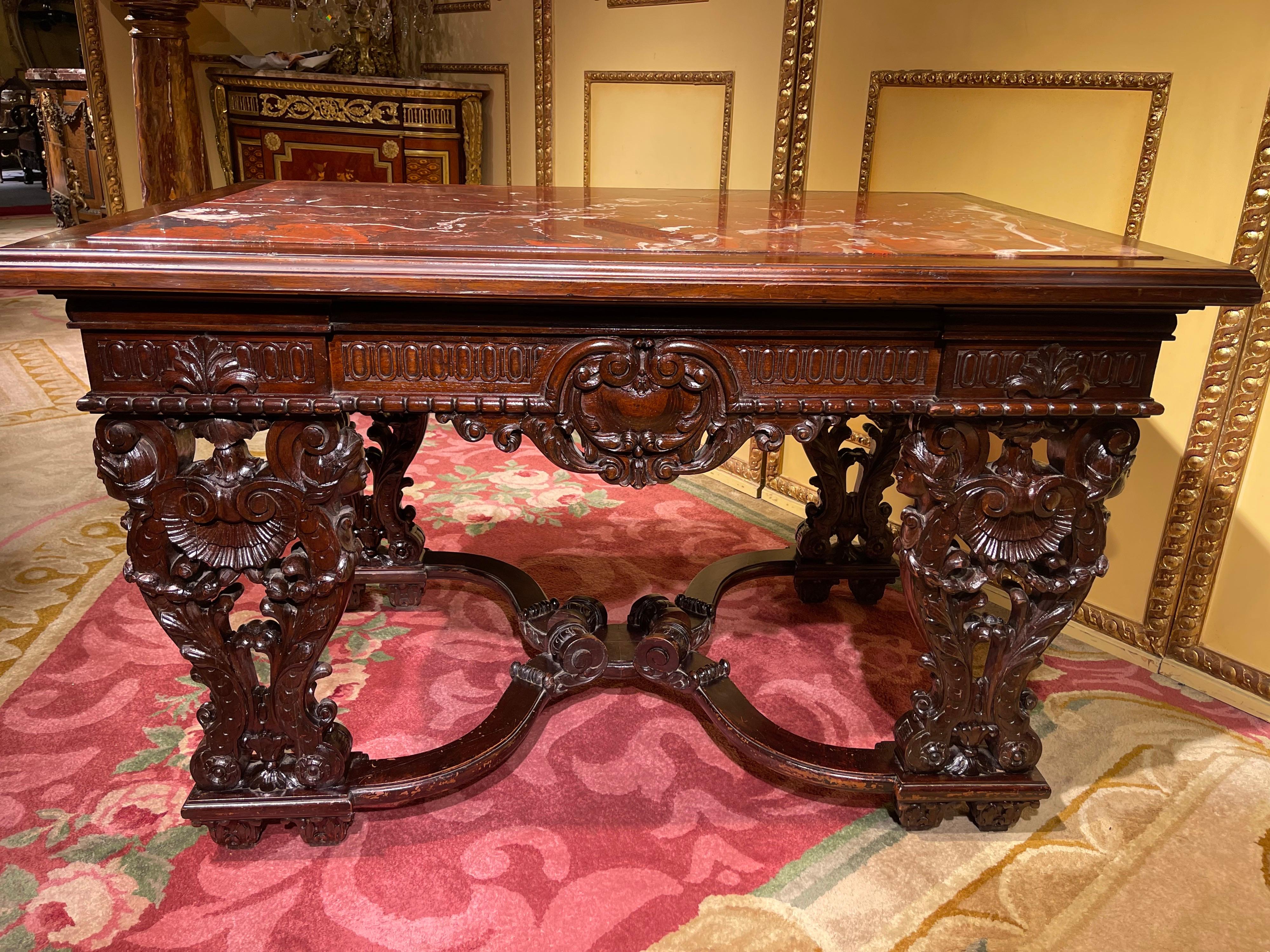 Stately Historicism Salon Table, Solid Oak, around 1880 For Sale 4