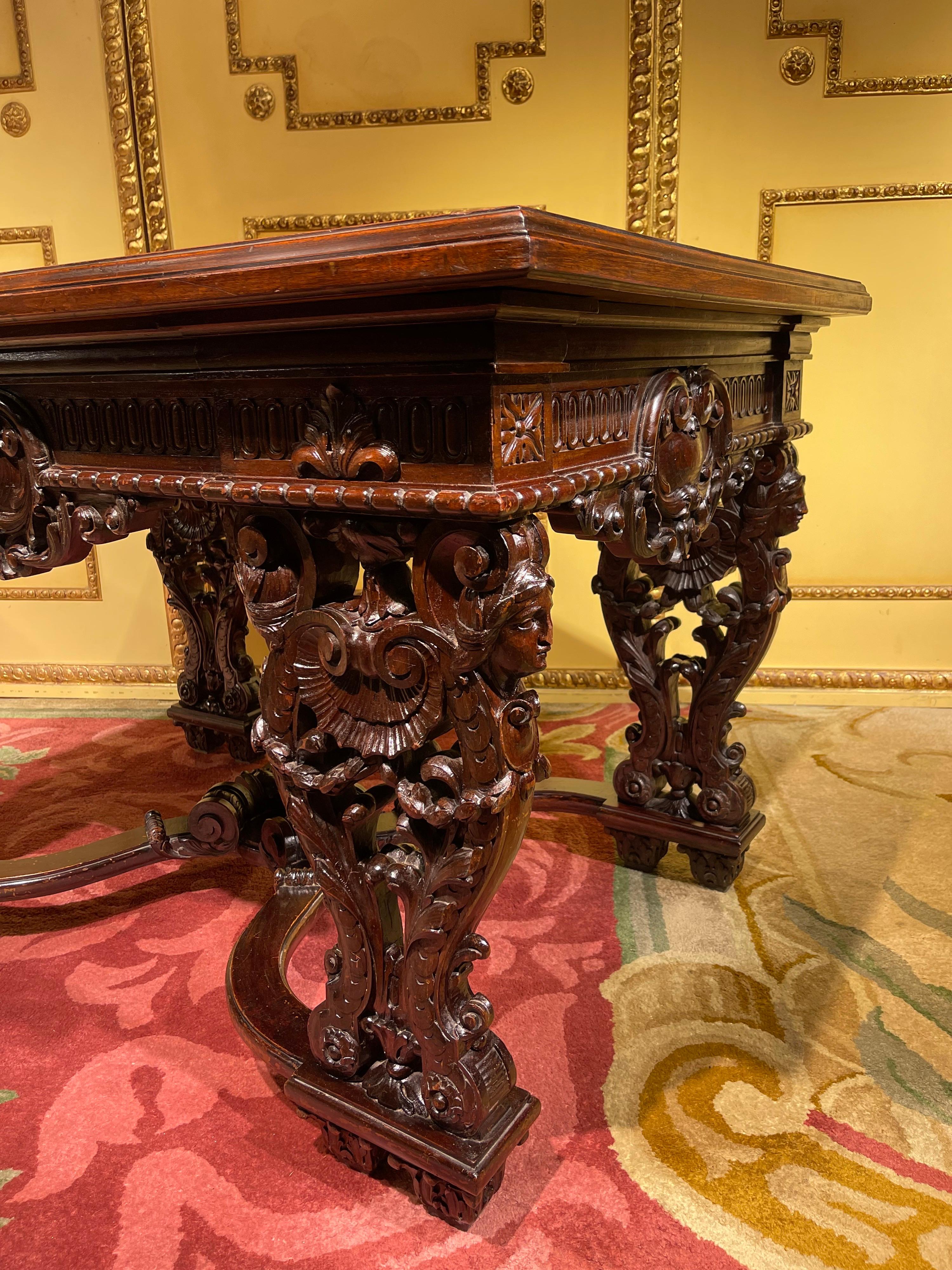 Stately Historicism Salon Table, Solid Oak, around 1880 For Sale 8