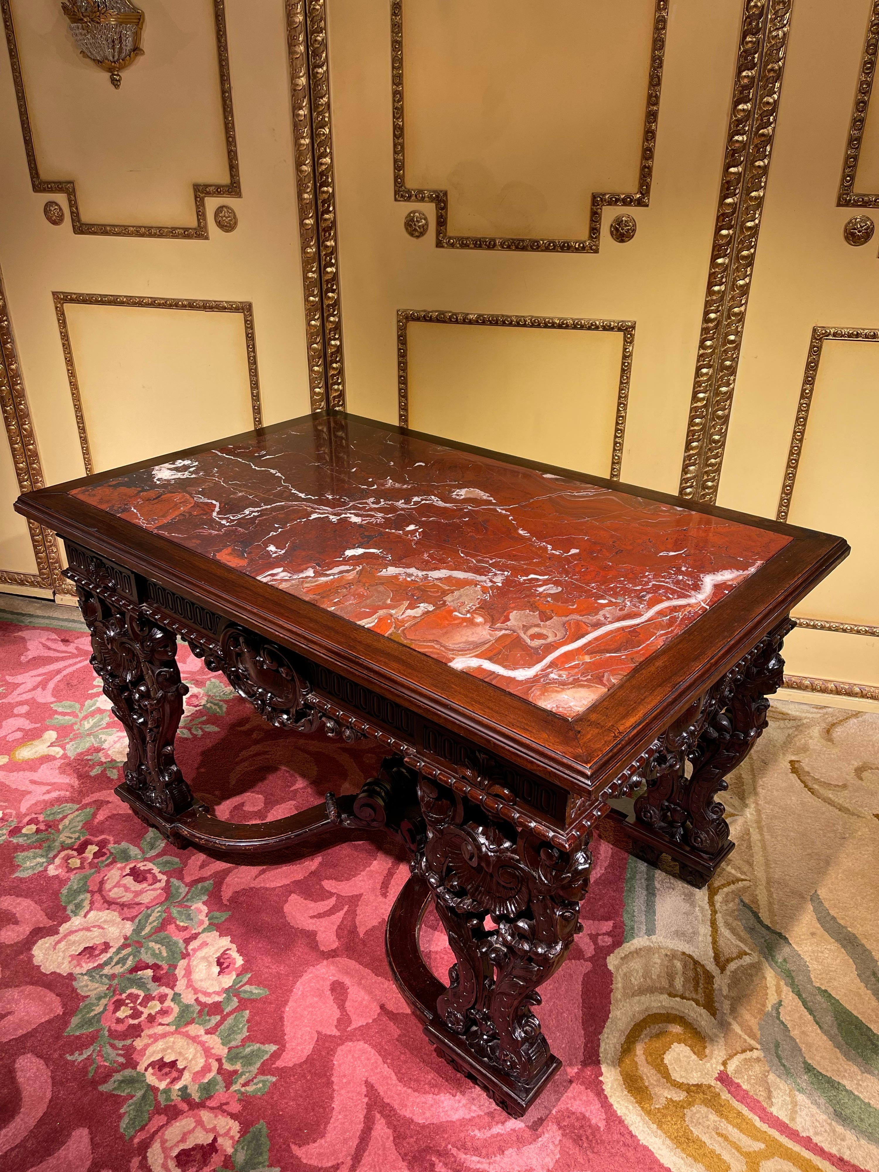 Stately Historicism Salon Table, Solid Oak, around 1880 For Sale 10