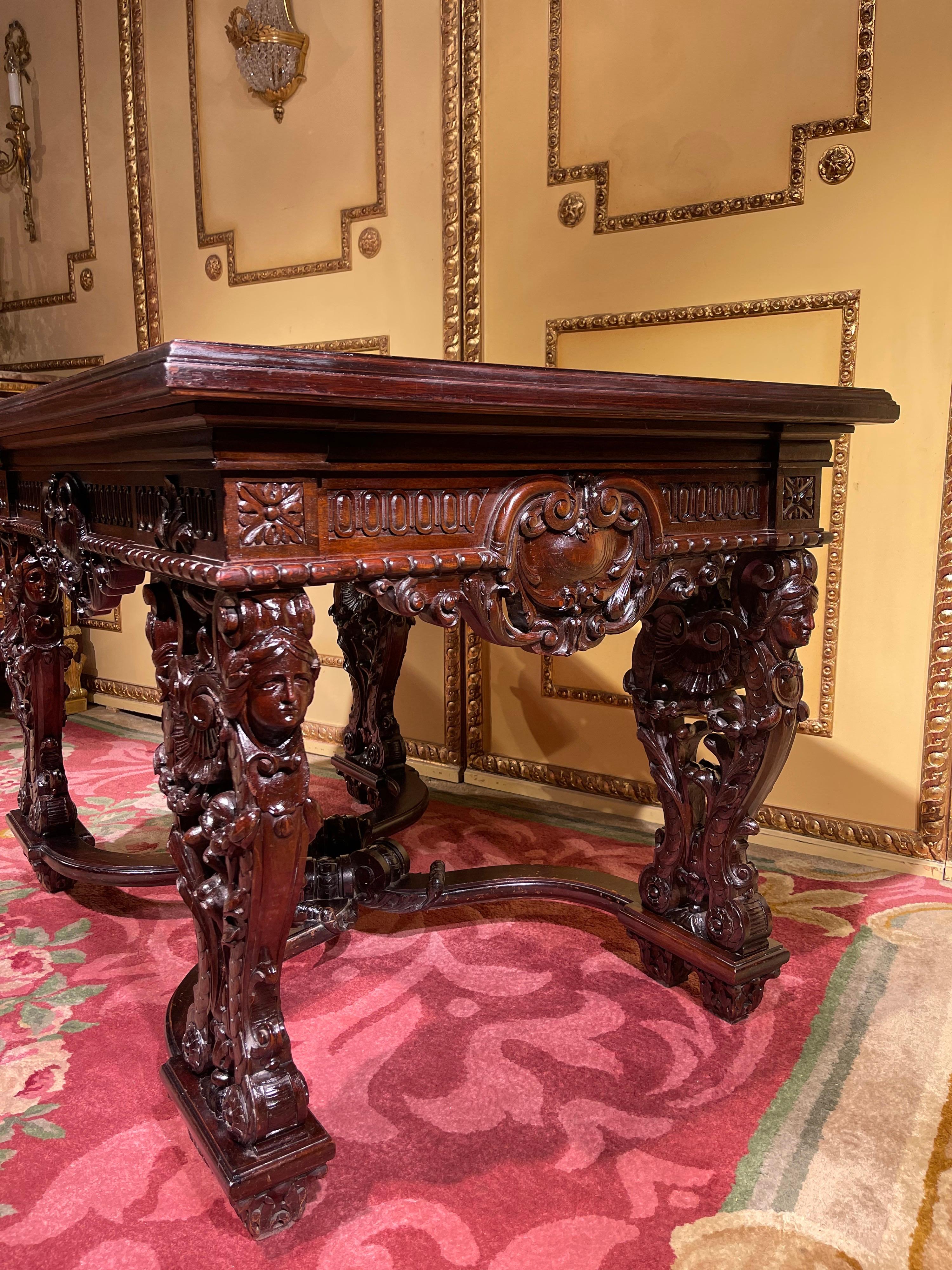 Stately Historicism Salon Table, Solid Oak, around 1880 For Sale 11