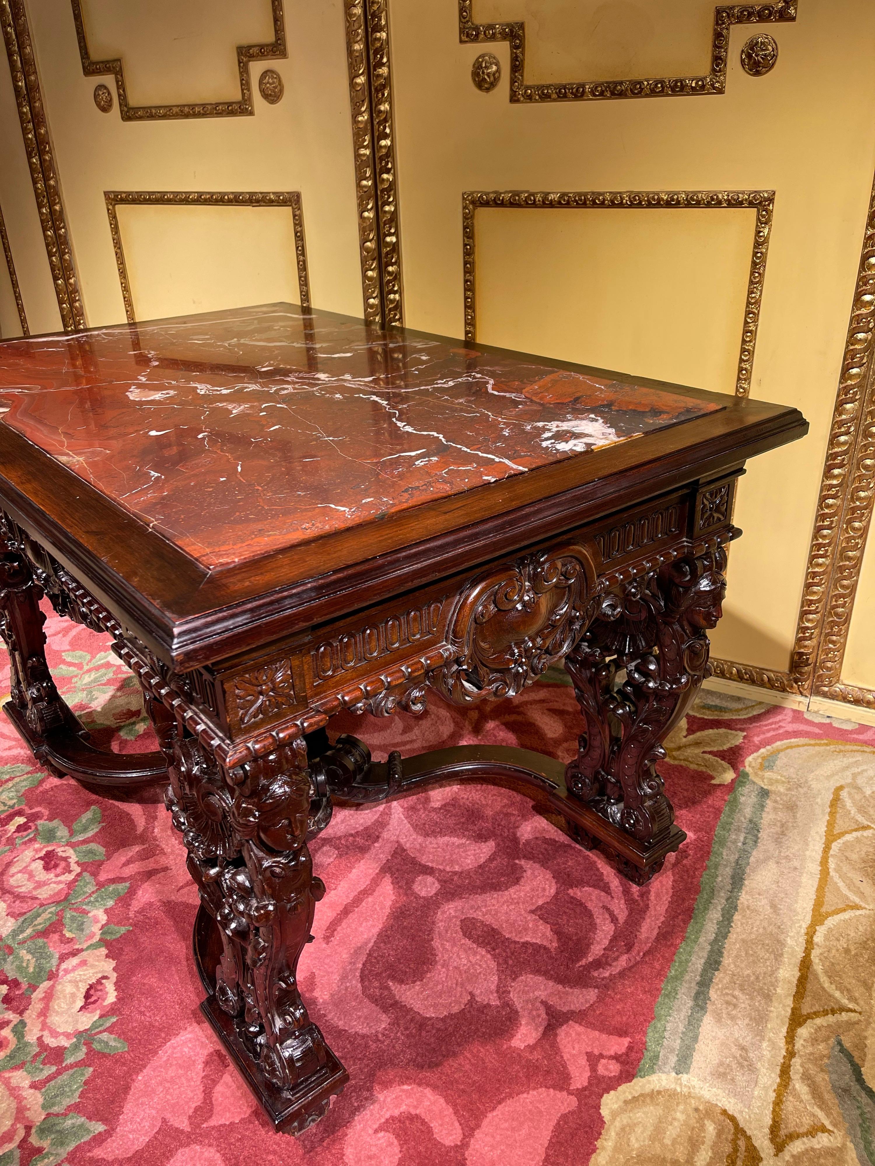 Stately Historicism Salon Table, Solid Oak, around 1880 For Sale 12