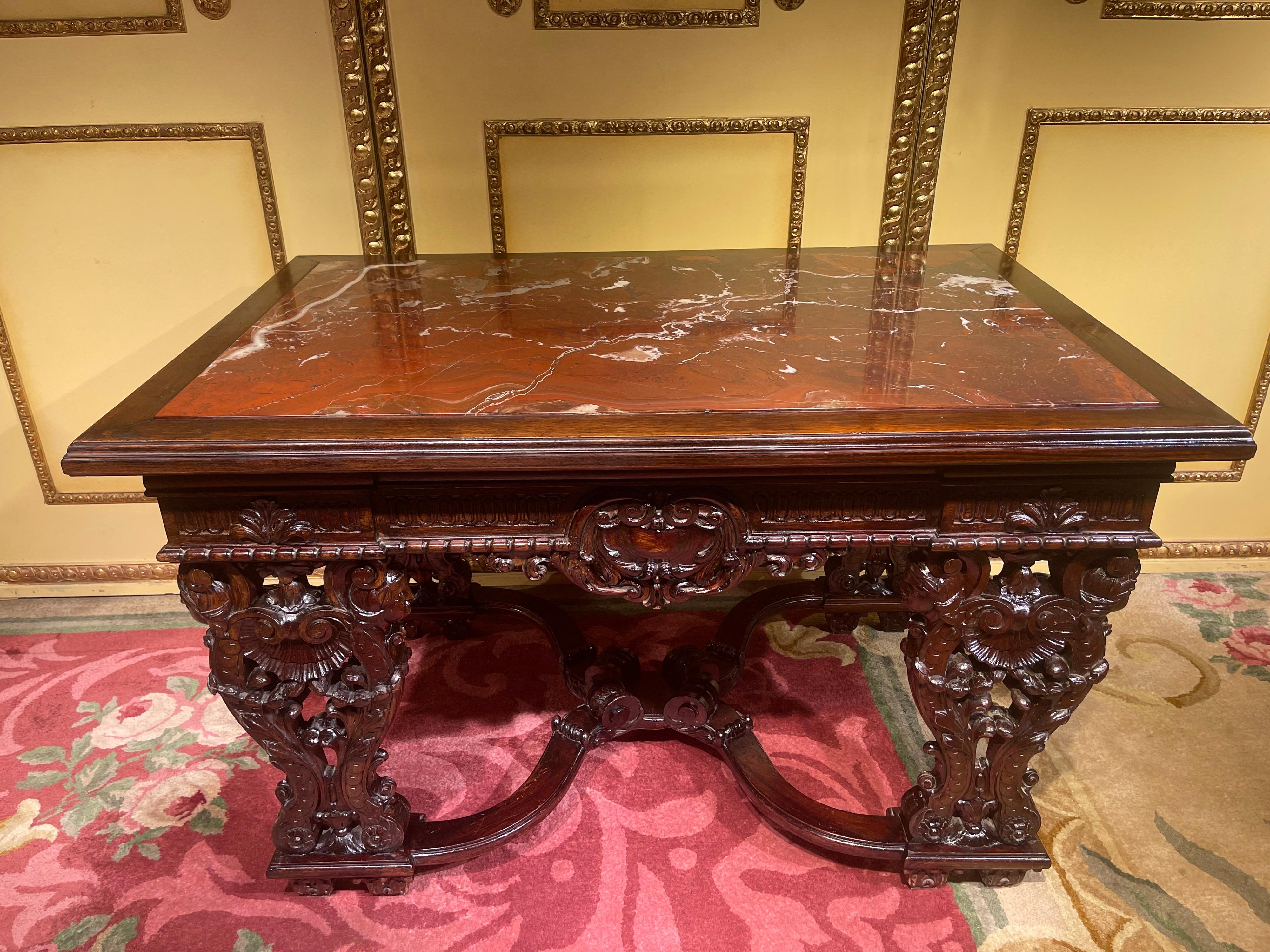 German Stately Historicism Salon Table, Solid Oak, around 1880 For Sale