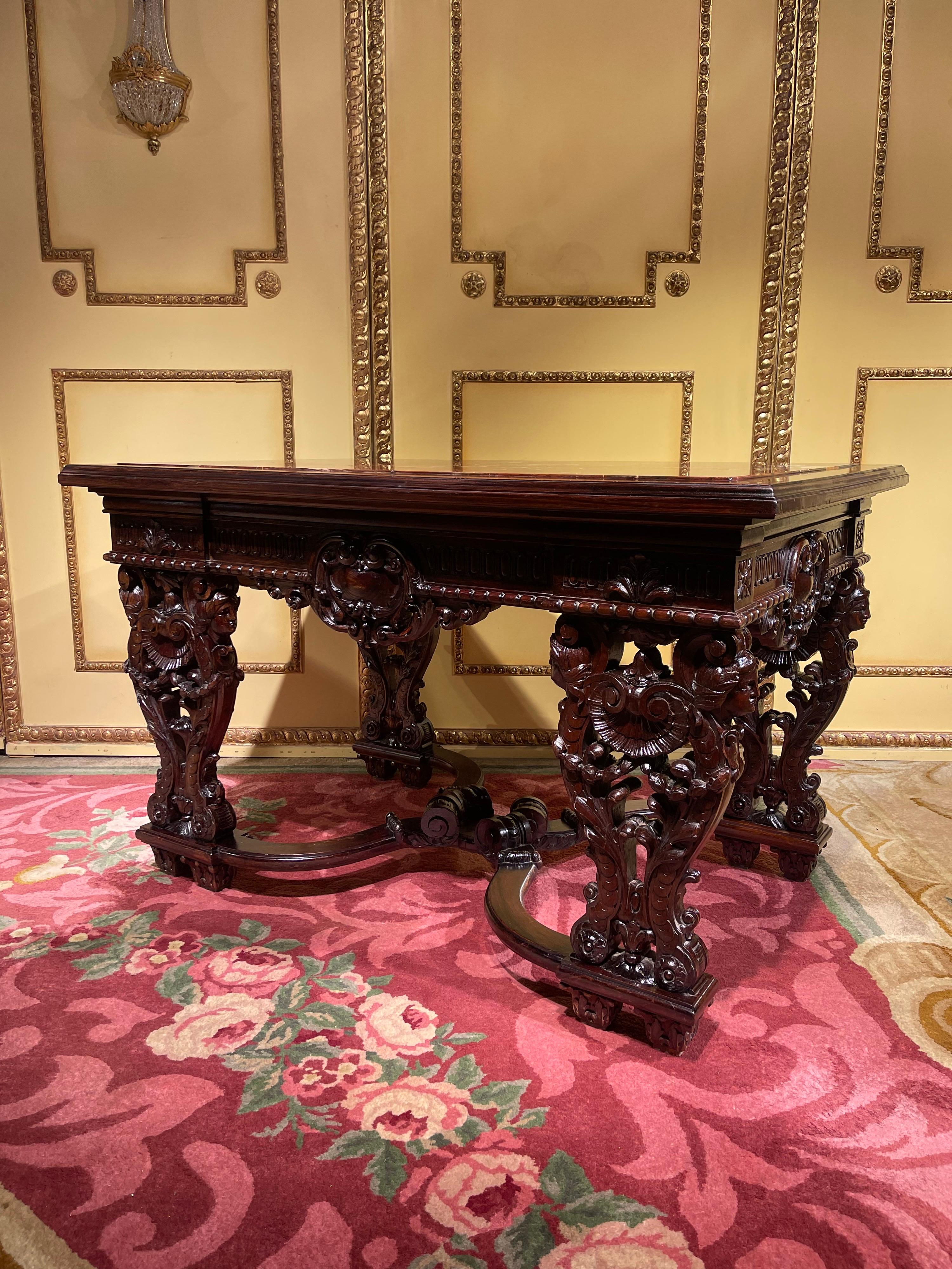 Stately Historicism Salon Table, Solid Oak, around 1880 In Good Condition For Sale In Berlin, DE