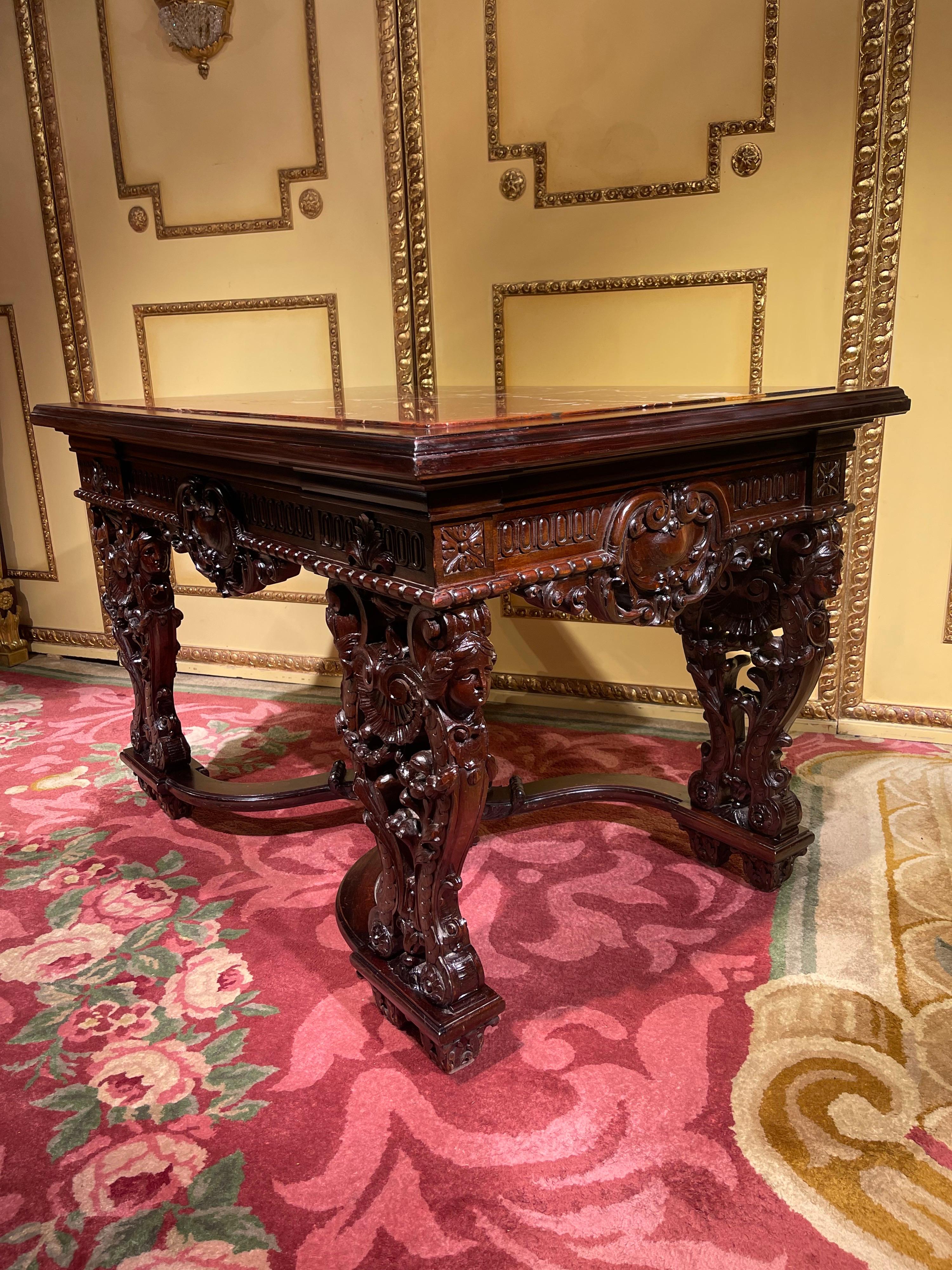 Late 19th Century Stately Historicism Salon Table, Solid Oak, around 1880 For Sale