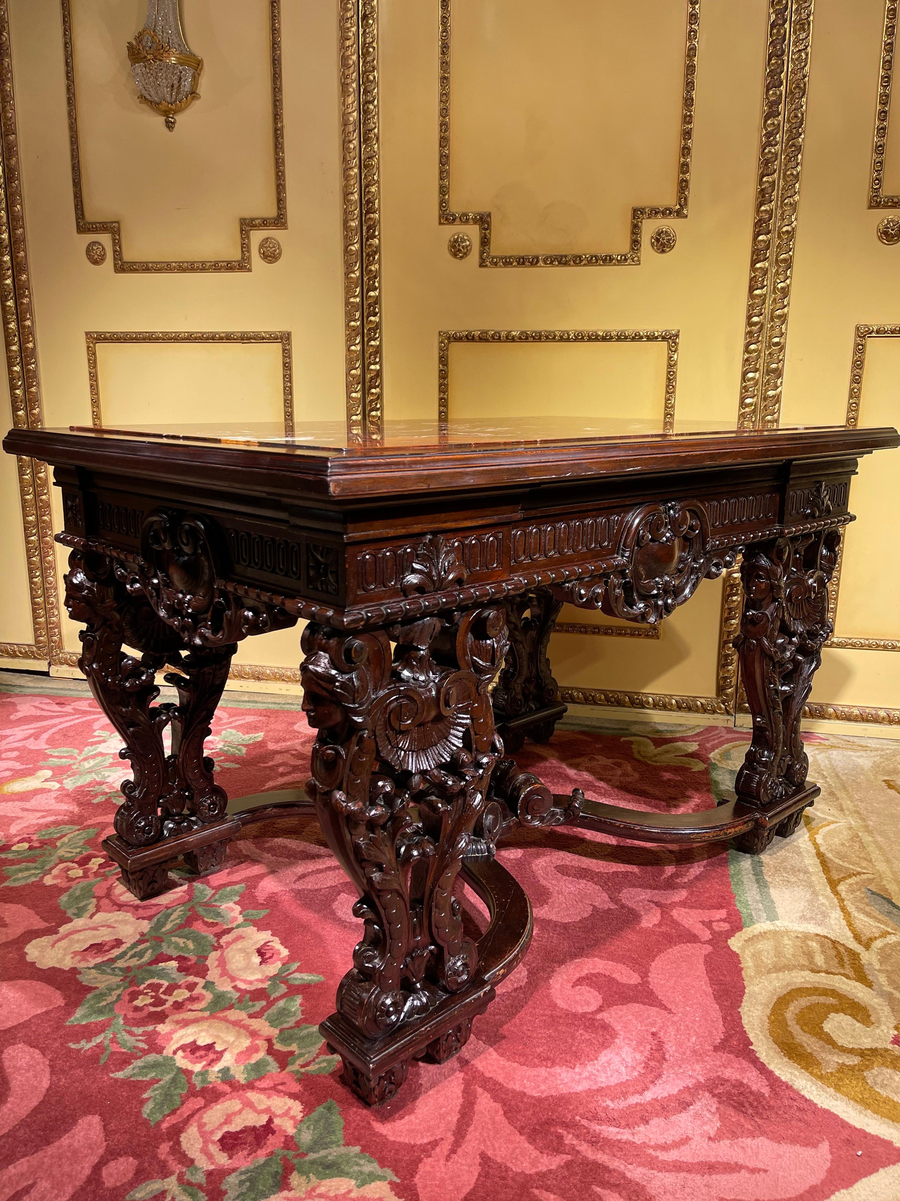 Stately Historicism Salon Table, Solid Oak, around 1880 For Sale 2