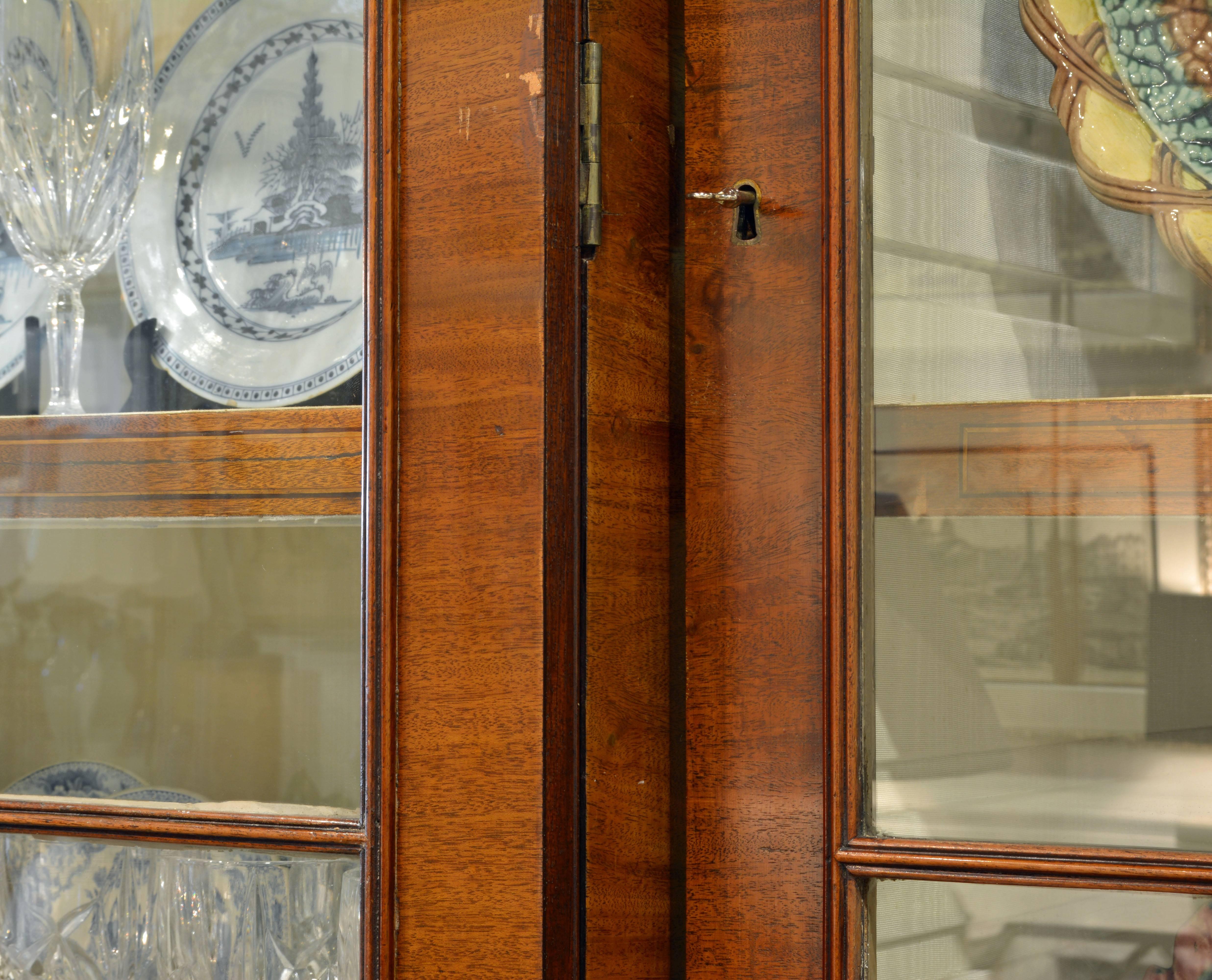 Glass Stately Large George III Satinwood Inlay Mahogany Breakfront Bookcase