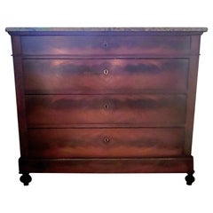 Stately Louis Philippe Style Flame Mahogany & Marble Top Chest of Drawers