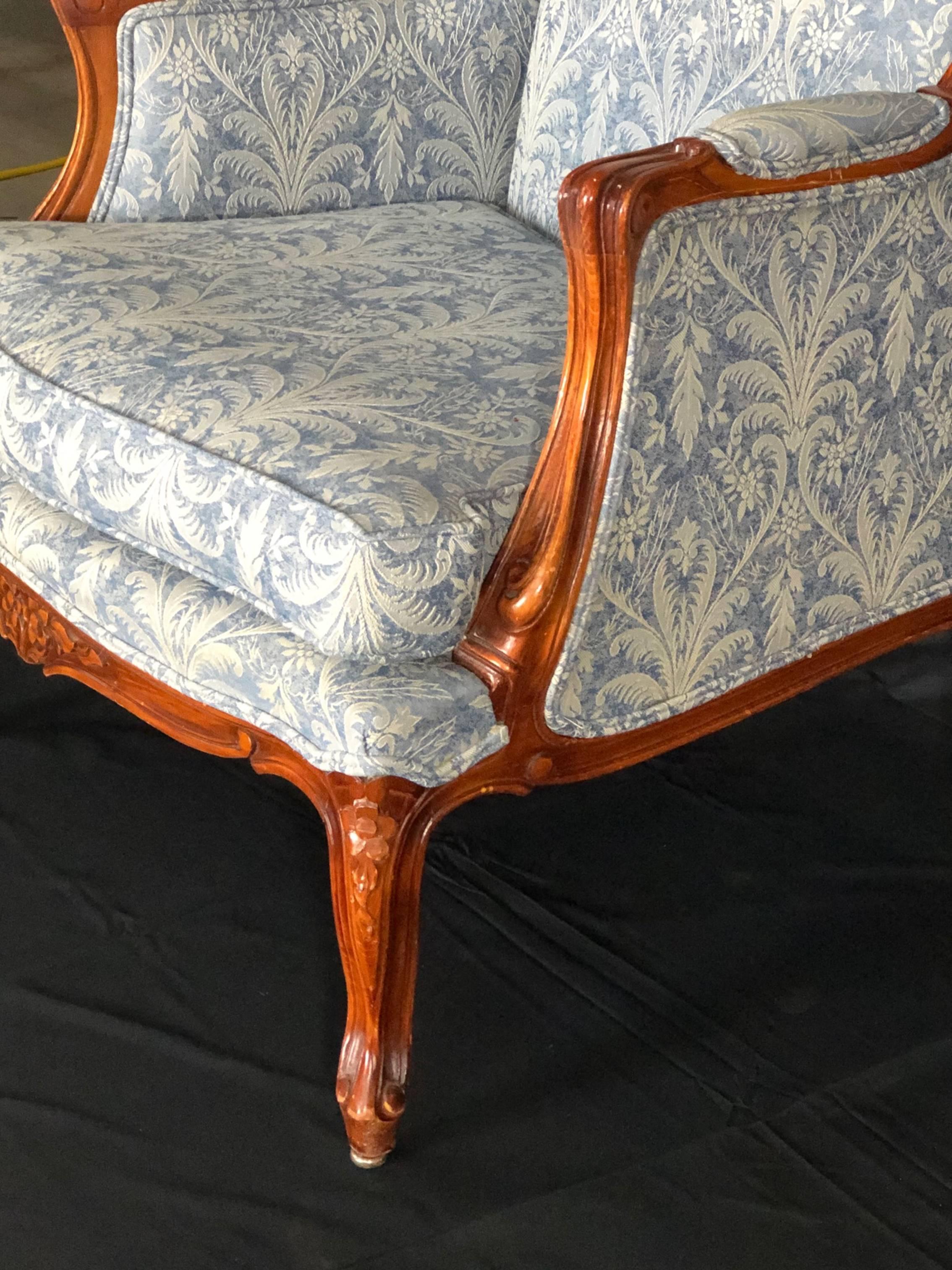 American Stately Louis XV Style Carved Wingback Armchair