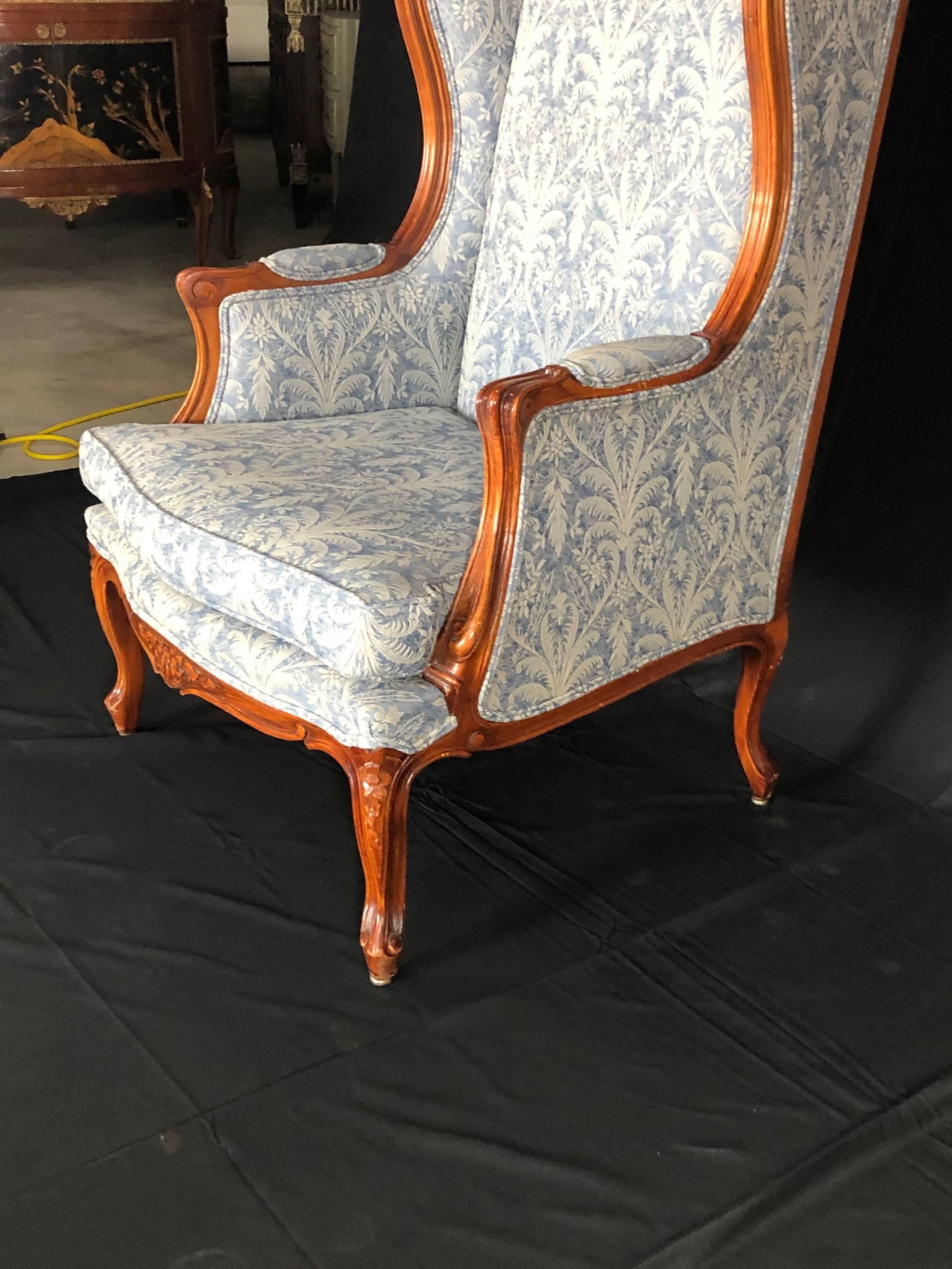 Stately Louis XV Style Carved Wingback Armchair 2