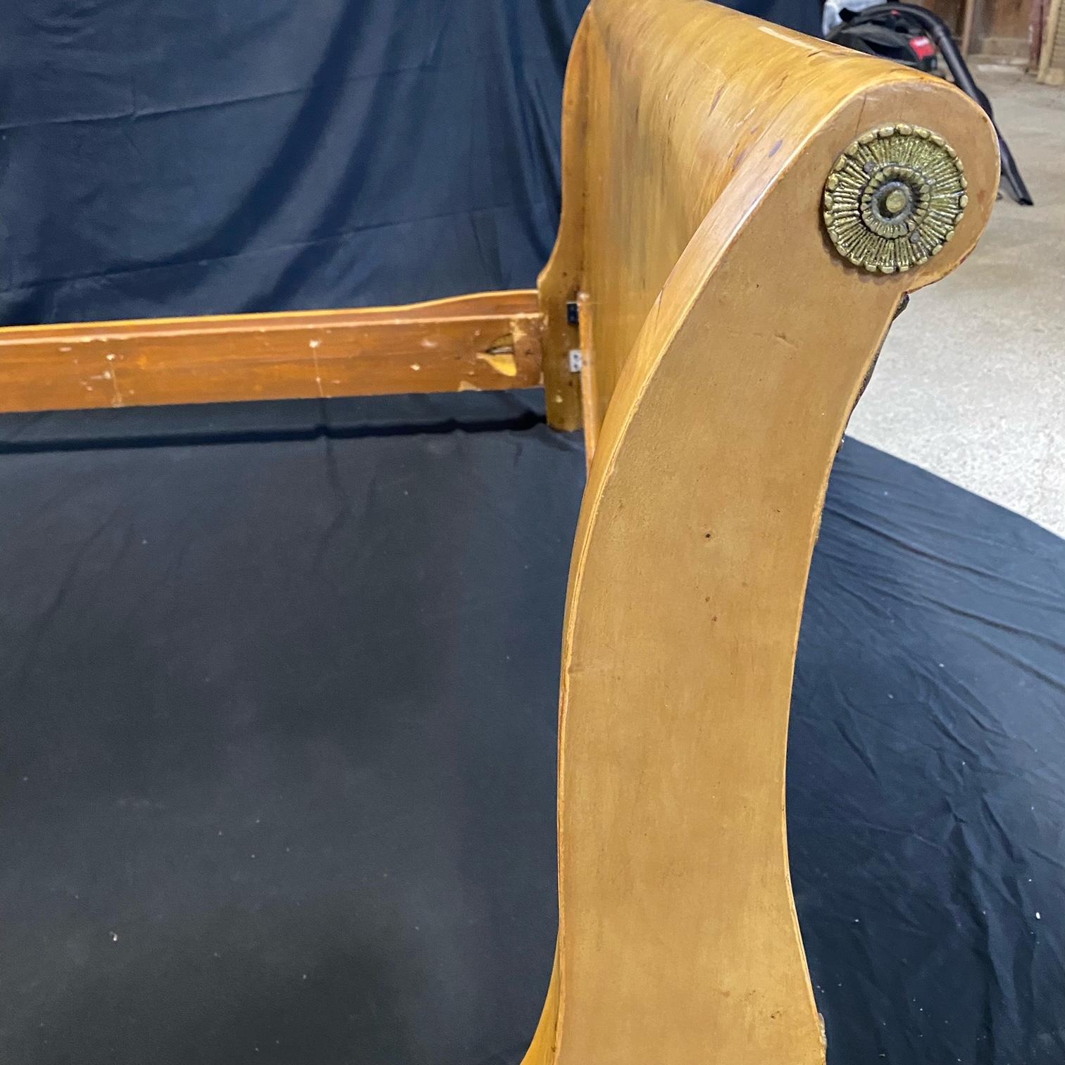 Stately Louis XVI King Sized Burled Walnut Bed with Bronze Acanthus Wreaths 4