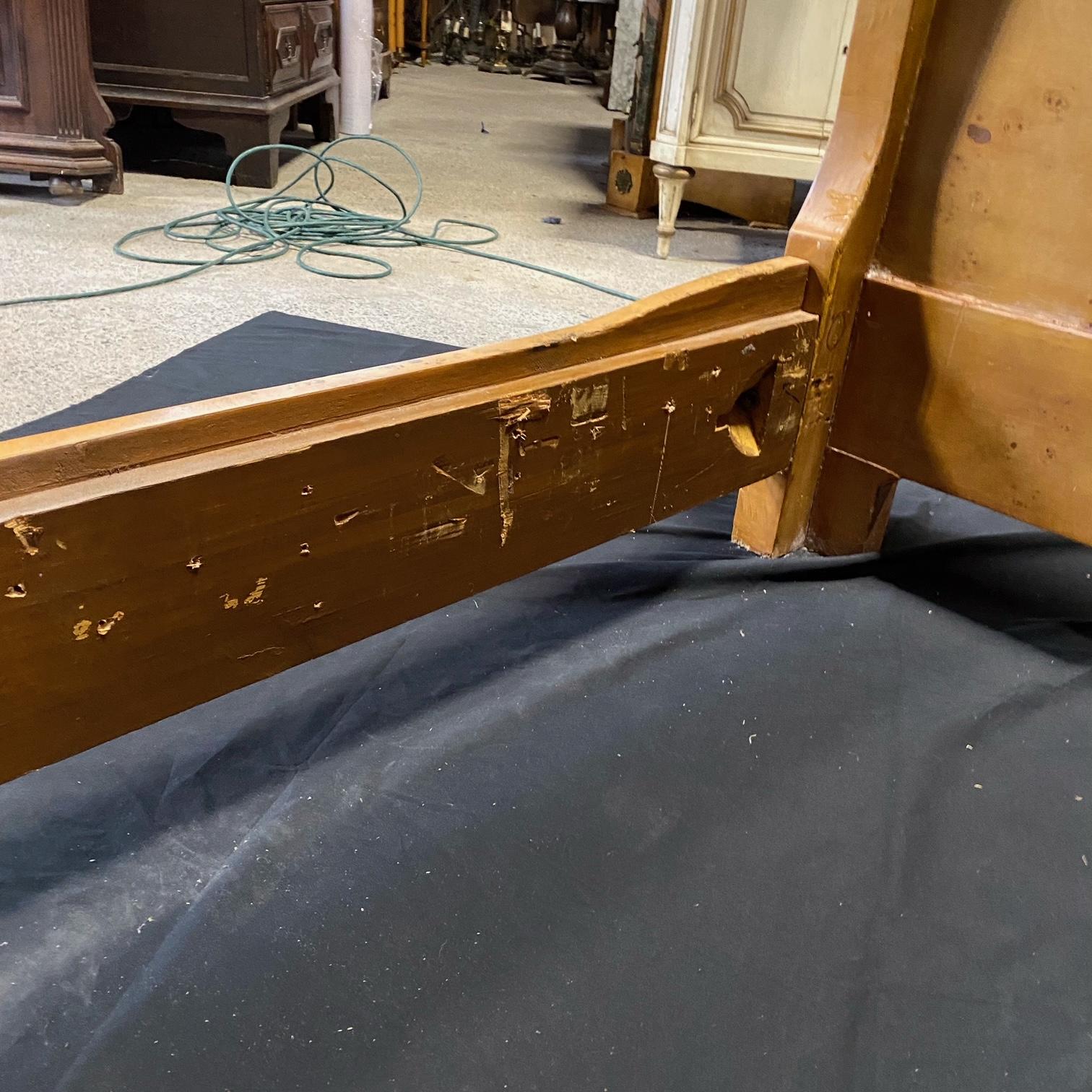 Stately Louis XVI King Sized Burled Walnut Bed with Bronze Acanthus Wreaths 8