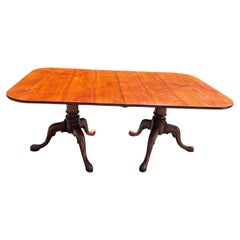 Stately Monumental Vintage Walnut Dining Table with Queen Anne Style Pedestals