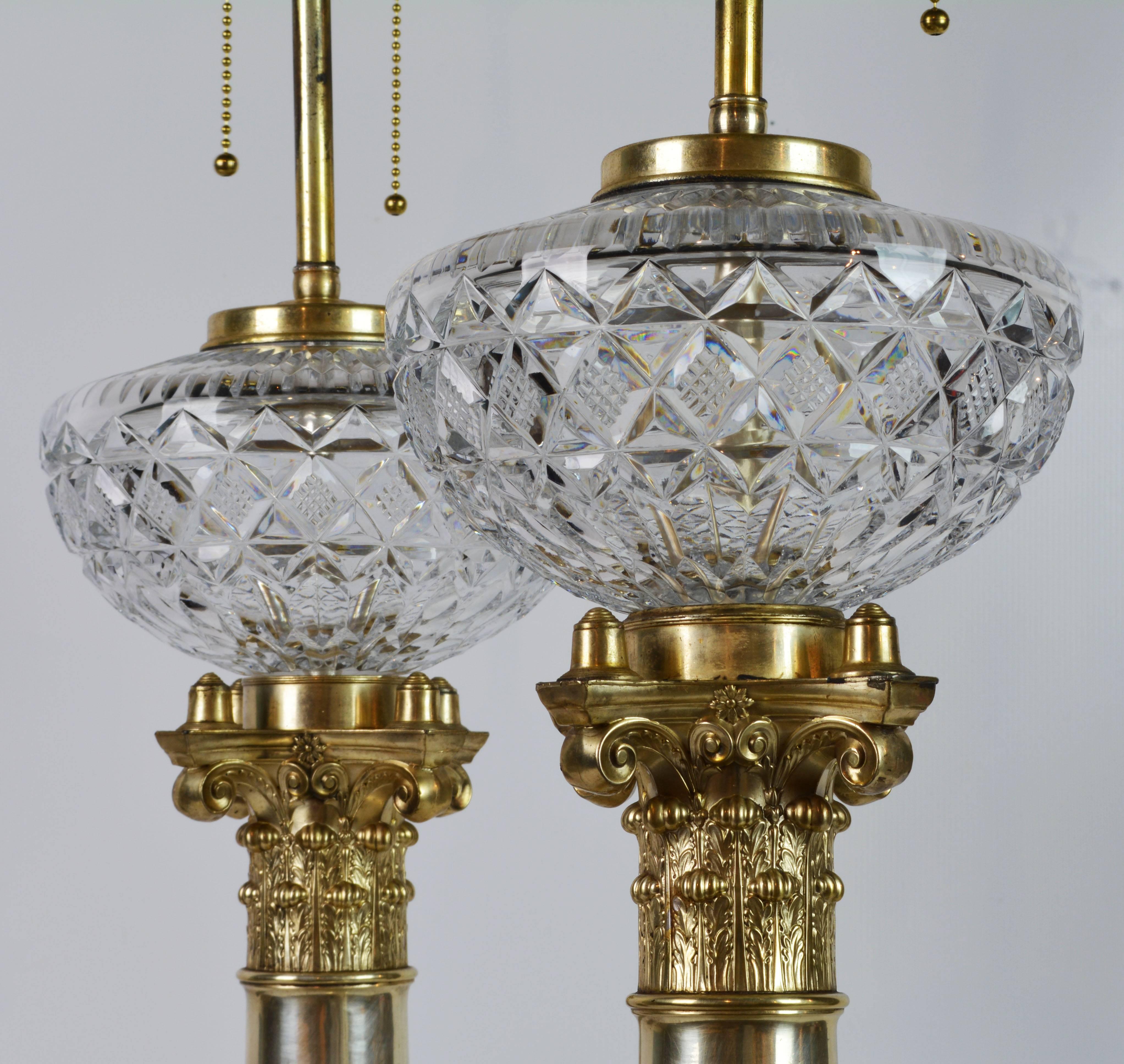 Stately Pair of 19th Century English Silvered Corinthian Column Table Lamps 7