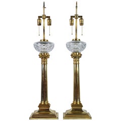 Stately Pair of 19th Century English Silvered Corinthian Column Table Lamps