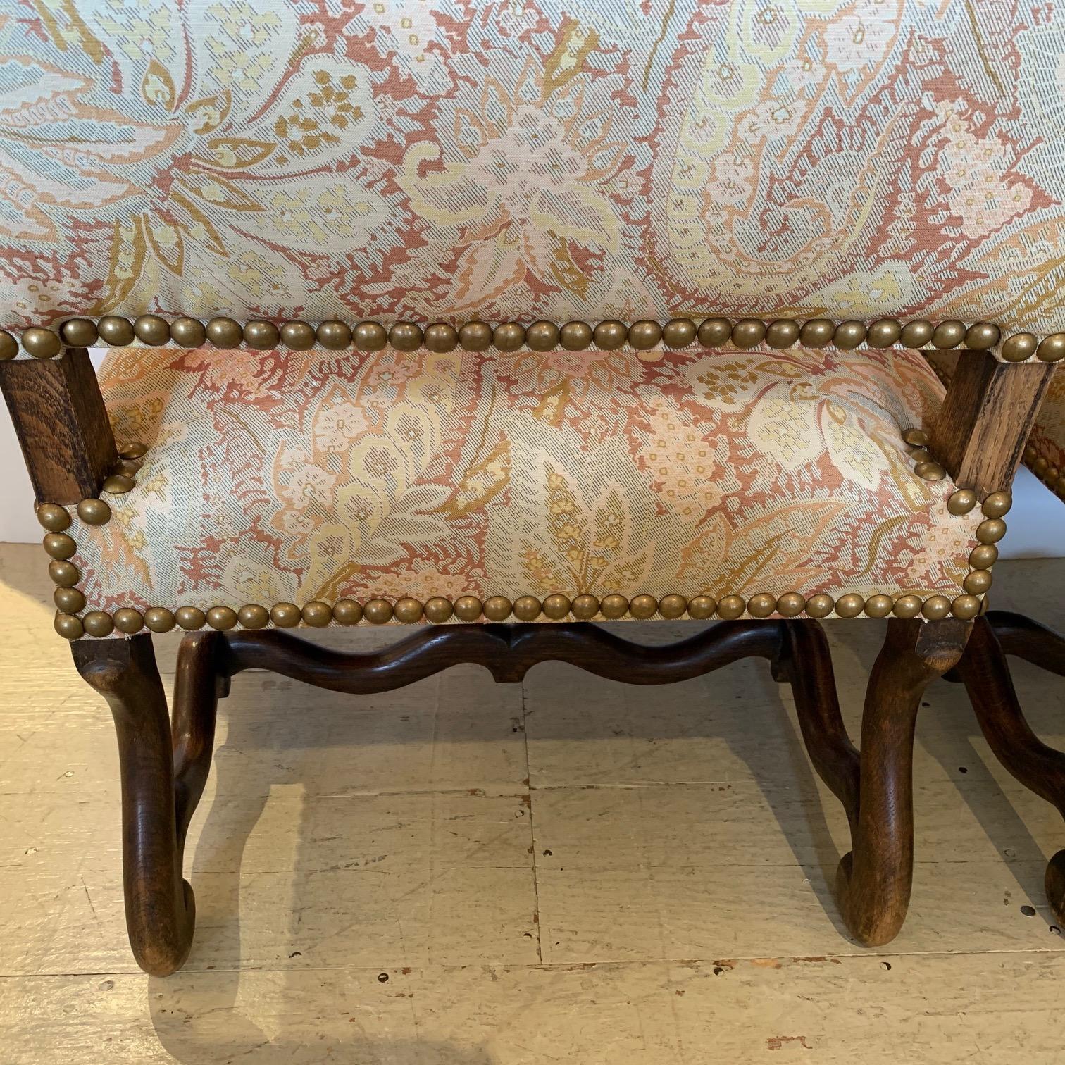 19th Century Stately Pair of High Back Antique Walnut and Upholstered Armchairs