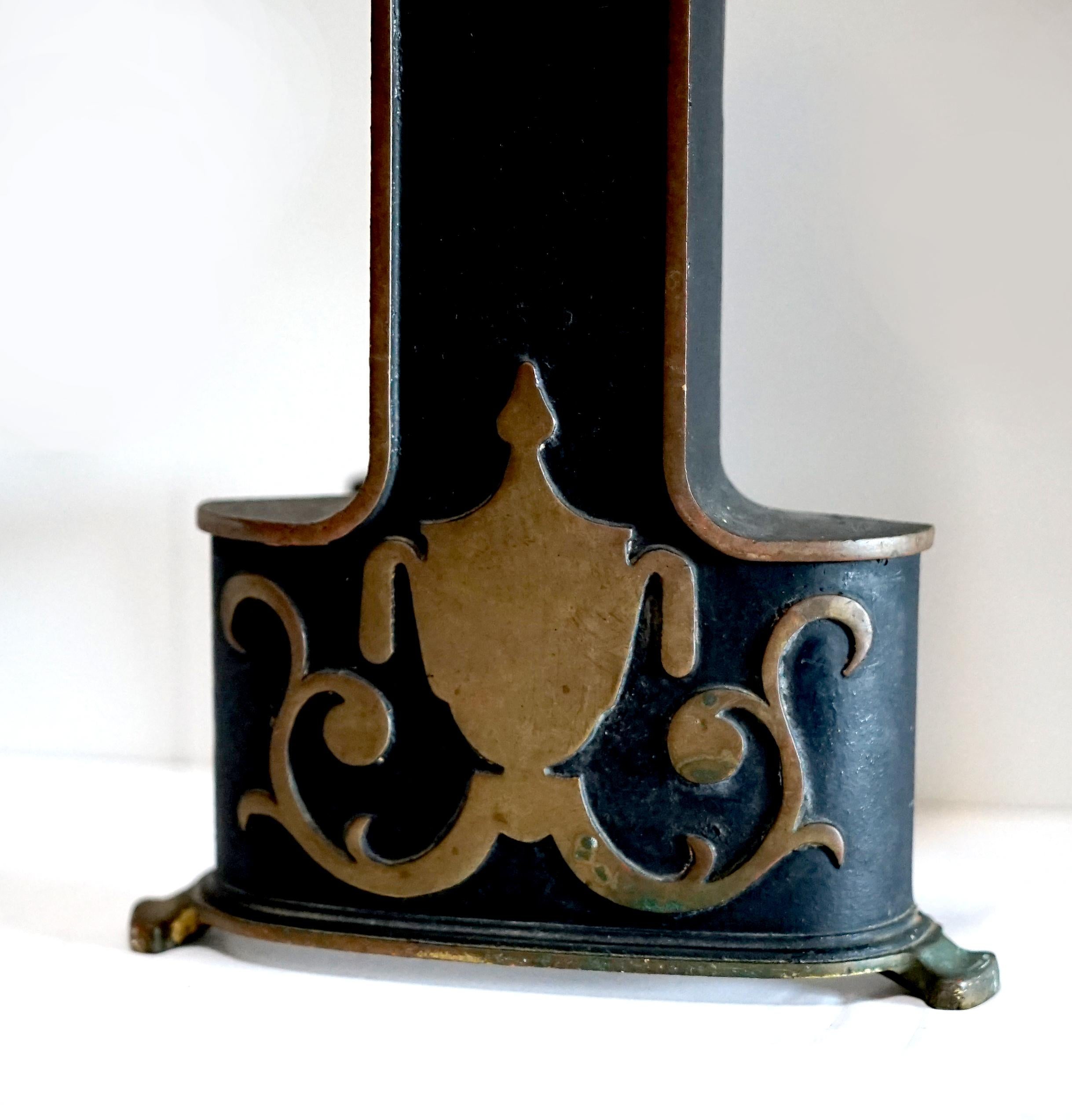 English Pair of Neo Classical Style Iron, Ebonized Andirons with Urn Form Motif For Sale