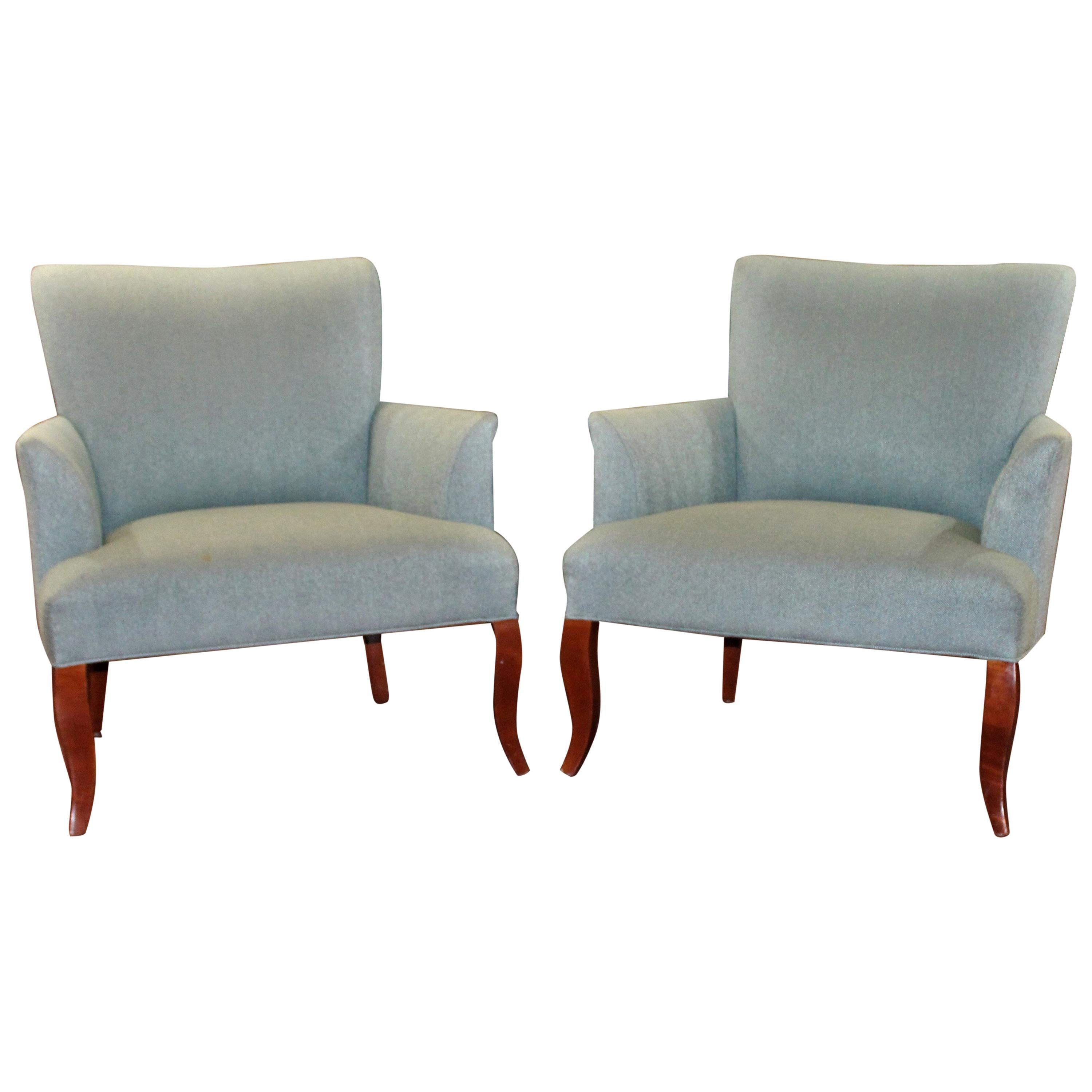 Stately Pair of Powder Blue Armchairs For Sale