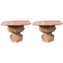 Stately Pair of Vintage Terra Cotta Garden Urns