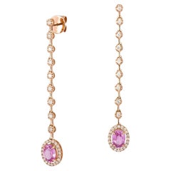 Stately Pink Gold 18K Earrings Pink Sapphire Diamond for Her