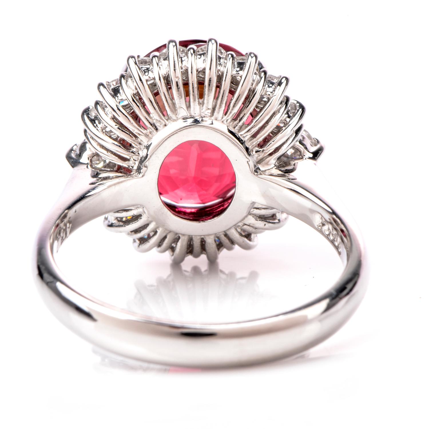 Women's Stately Pink Tourmaline and Diamond Platinum Halo Ring