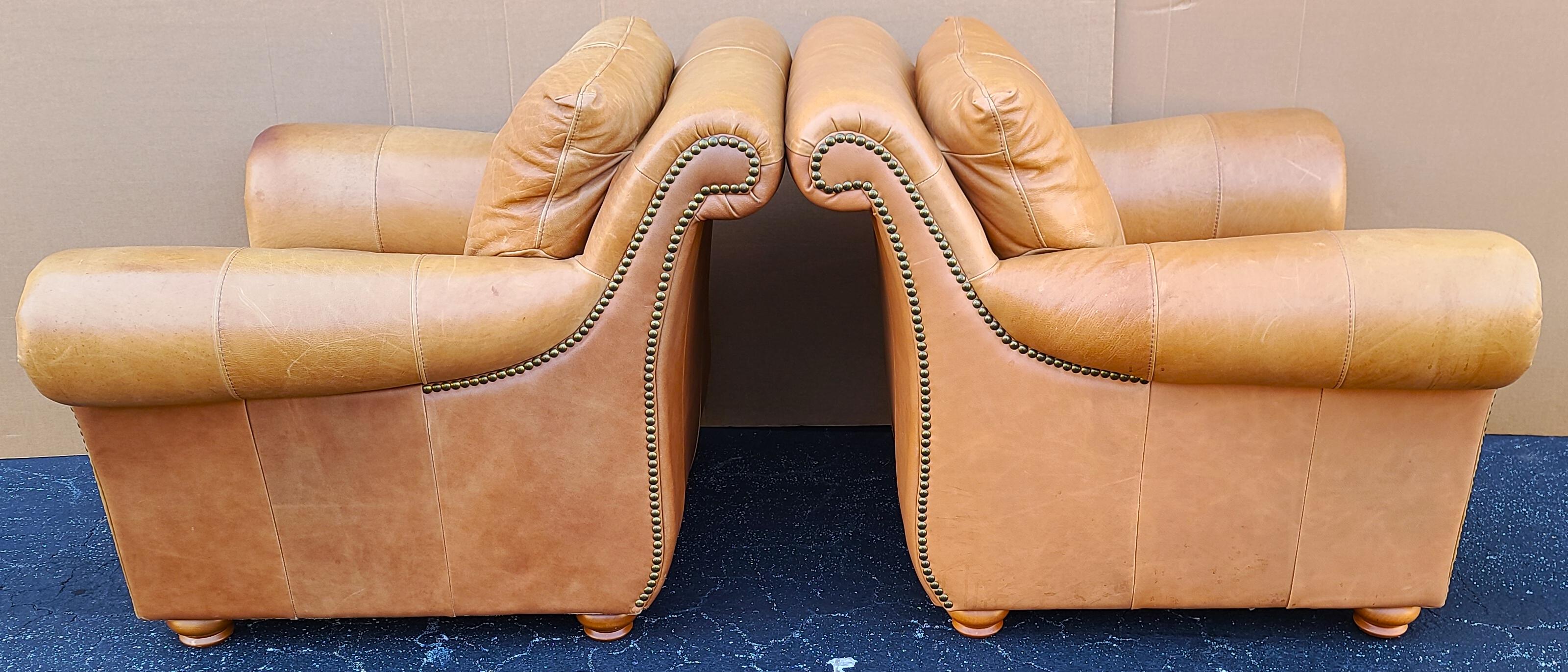 Offering one of our recent Palm Beach Estate fine furniture acquisitions of a
pair of stately real soft saddle leather lounge chairs by Soft Line

Approximate measurements in inches
36