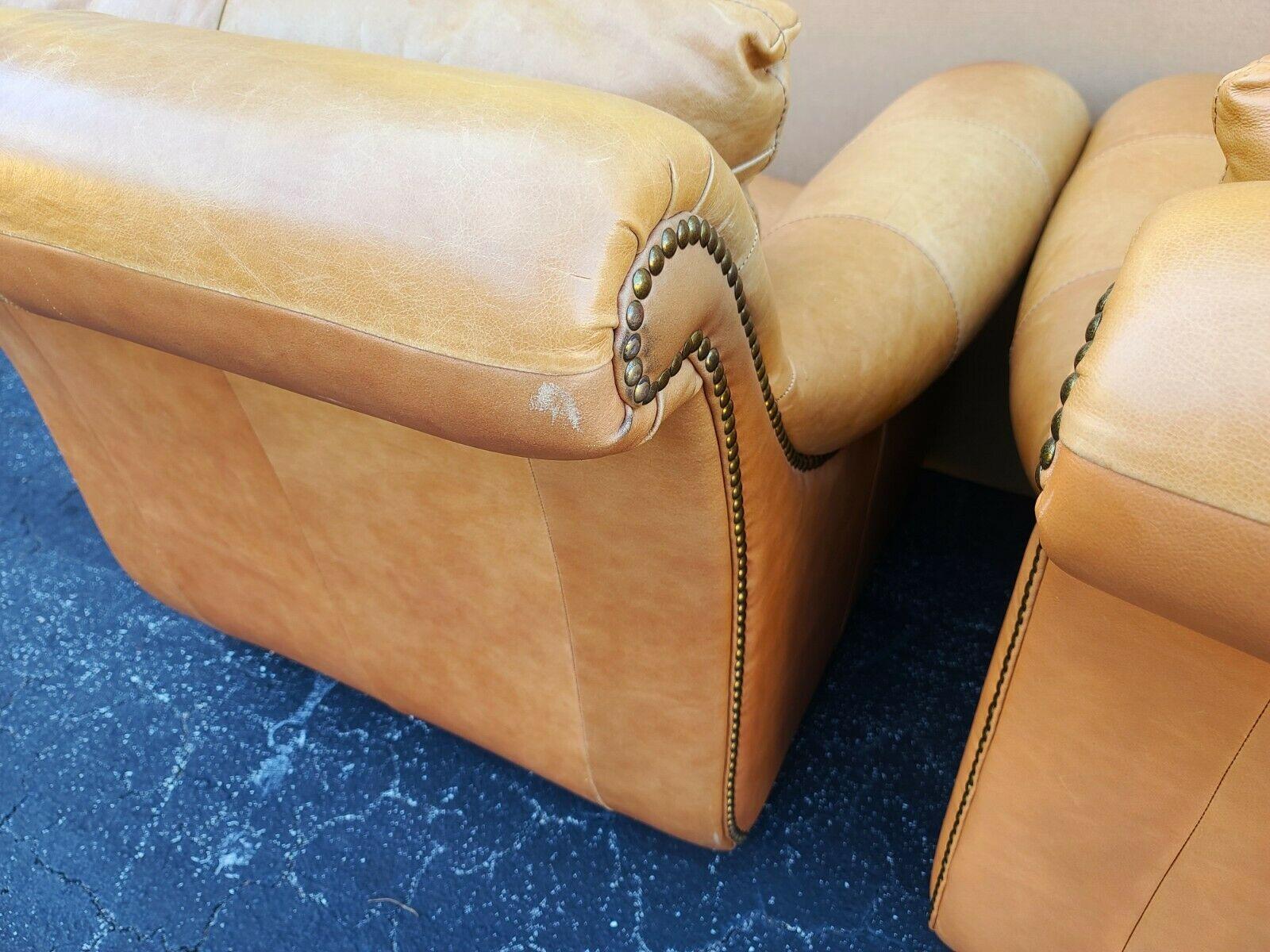 Late 20th Century Stately Saddle Leather Lounge Library Chairs by Soft Line For Sale