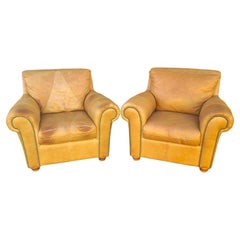Vintage Stately Saddle Leather Lounge Library Chairs by Soft Line