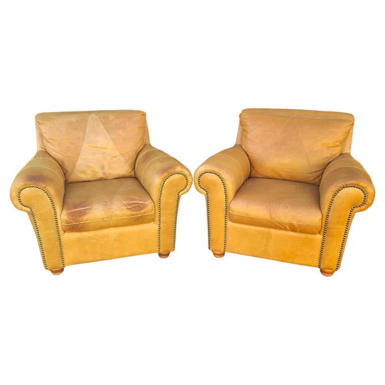 Stately Saddle Leather Lounge Library Chairs by Soft Line For Sale at