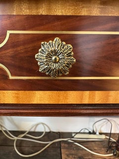 Stately Theodore Alexander Mahogany Desk with Cast Brass Accents and Two Drawers