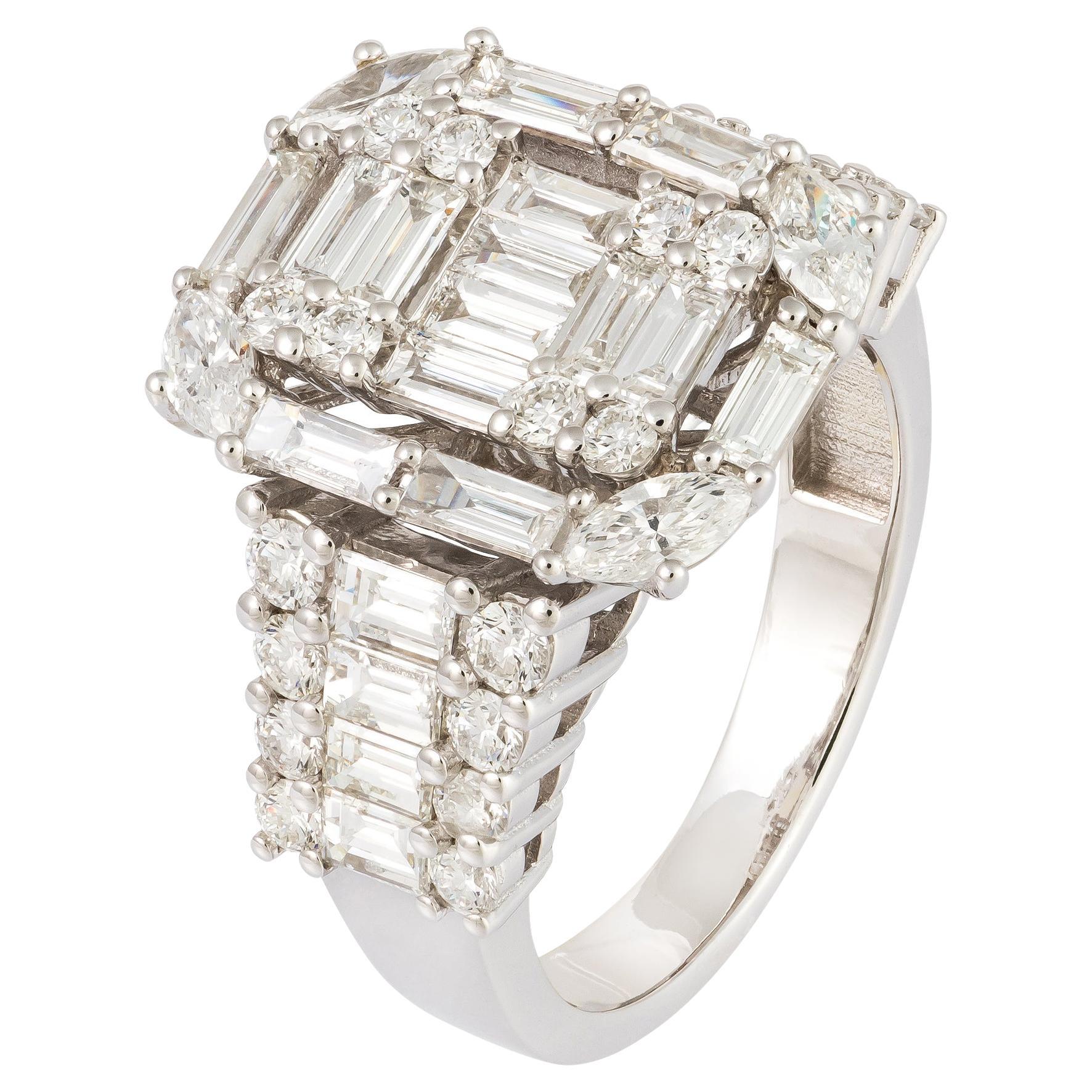 For Sale:  Stately White 18K Gold White Diamond Ring For Her