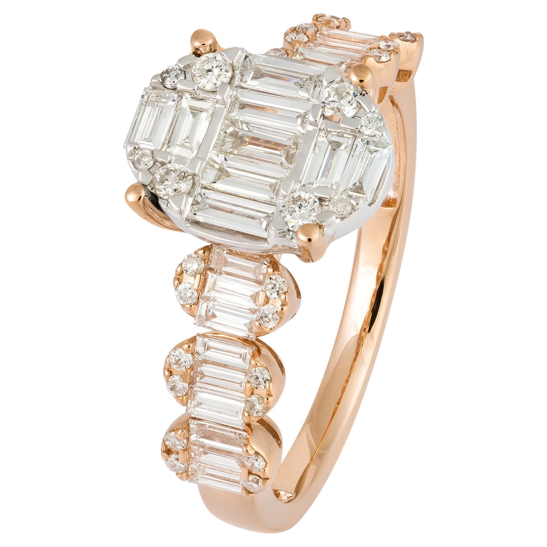 Stately White Pink 18K Gold White Diamond Ring For Her