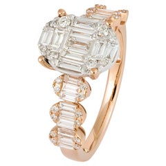 Stately White Pink 18K Gold White Diamond Ring For Her