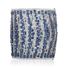 Statement 109.90 Carat Sapphire and Diamond Extra Large Wide Cuff Bangle