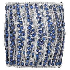 Statement 109.90 Carat Sapphire and Diamond Extra Large Wide Cuff Bangle