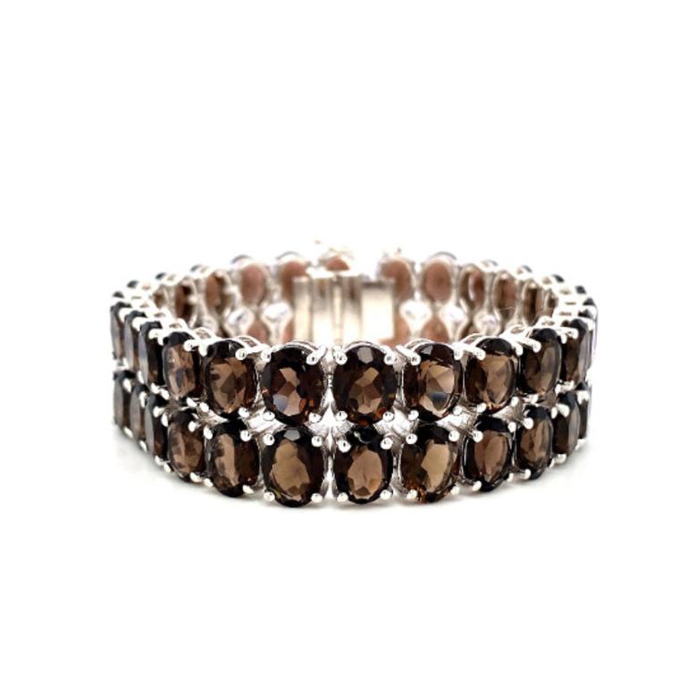 Contemporary Statement 119 Carat Smoky Topaz Wide Bracelet in 925 Sterling Silver for Mom For Sale