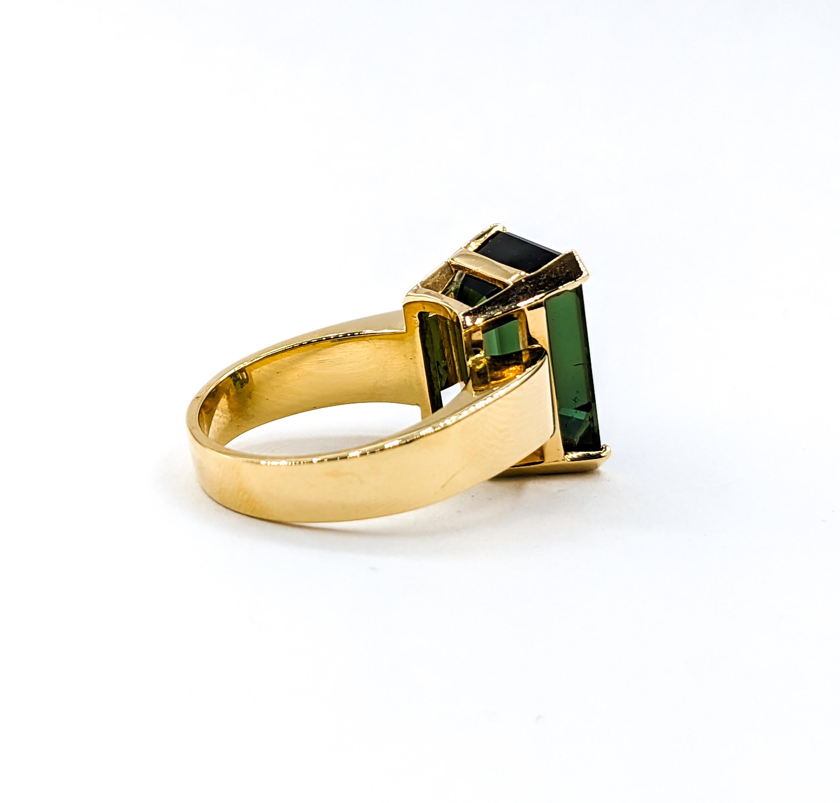 Emerald Cut Statement 13.50ct Green Tourmaline Cocktail Ring For Sale