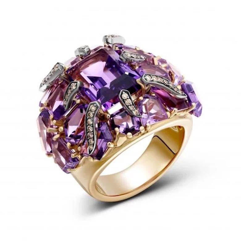 Modern Statement 14. 72 ct Amethyst Diamond Band Yellow 18k Gold Ring for Her For Sale