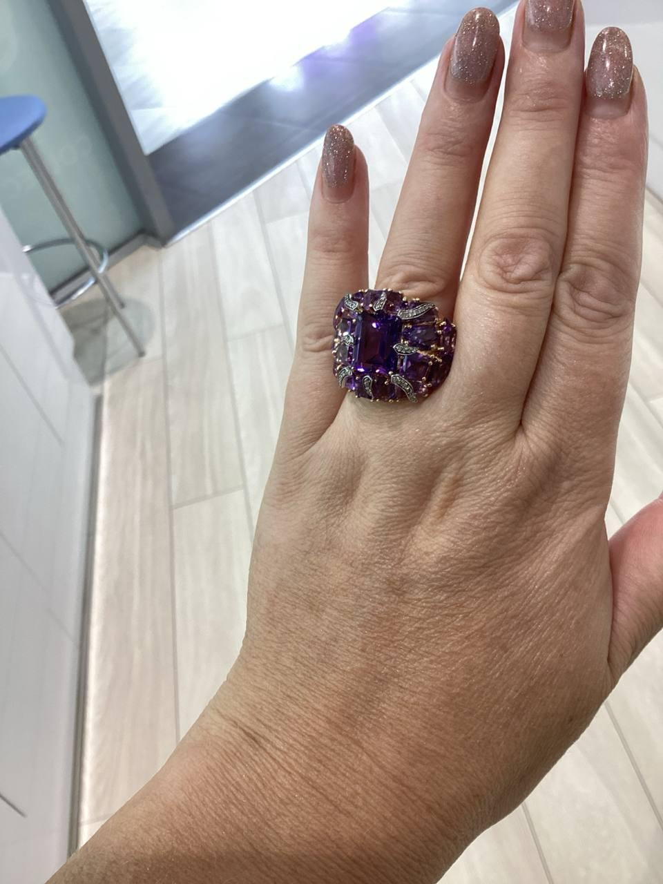 Aussage 14. 72 ct Amethyst Diamant Band Gelb 18k Gold Ring für Sie im Zustand „Neu“ im Angebot in Genève, GE