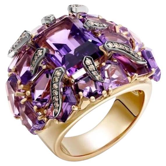 Statement 14. 72 ct Amethyst Diamond Band Yellow 18k Gold Ring for Her For Sale